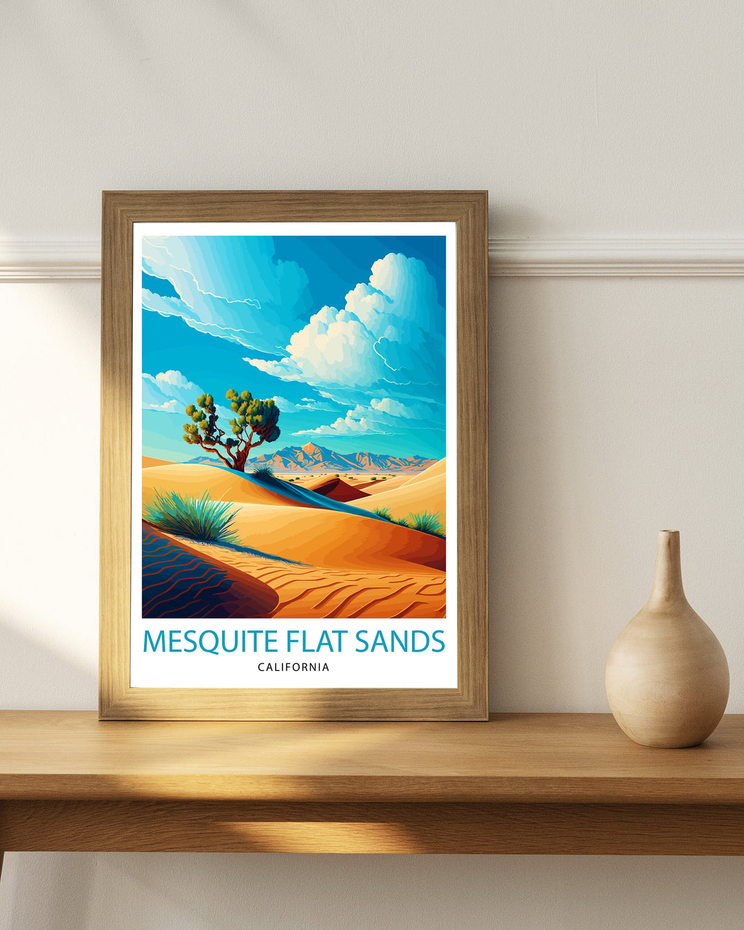 Mesquite Flat Sands Travel Print| Death Valley Wall Decor Mesquite Flat Sand Dunes Illustration Desert Landscape Travel Poster Gift