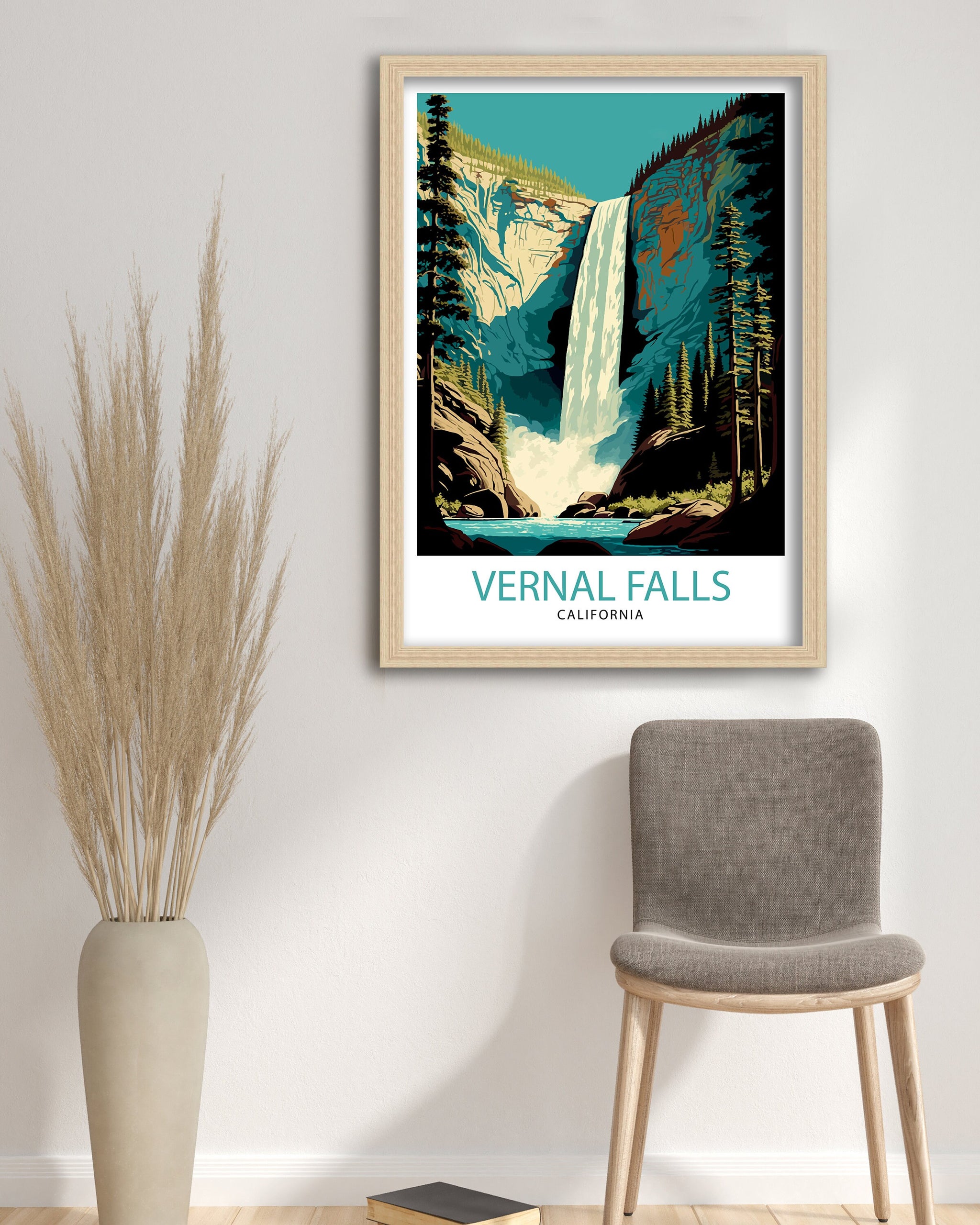 Vernal Falls Travel Print| Yosemite National Park Wall Art Yosemite California Home Decor Yosemite Landscape Illustration Travel Poster