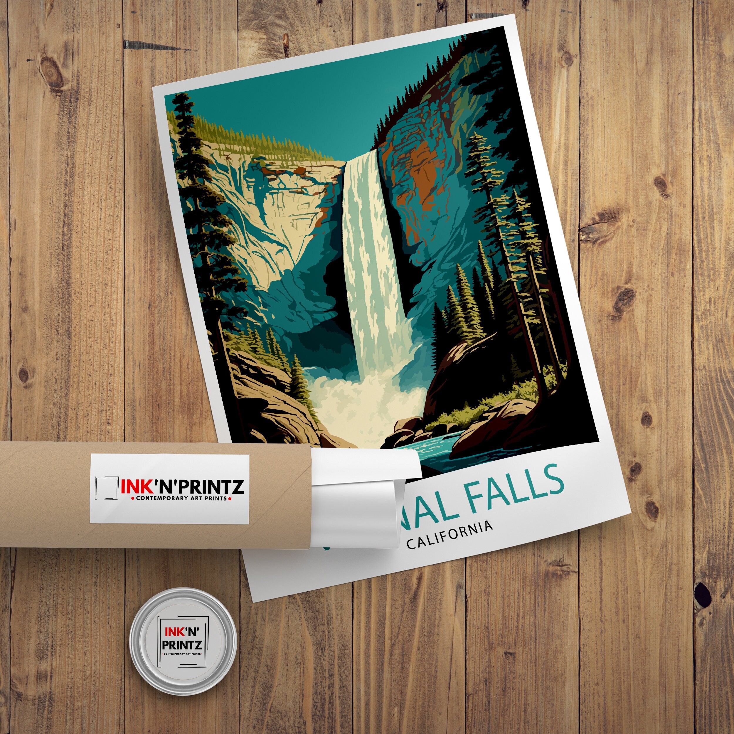 Vernal Falls Travel Print| Yosemite National Park Wall Art Yosemite California Home Decor Yosemite Landscape Illustration Travel Poster