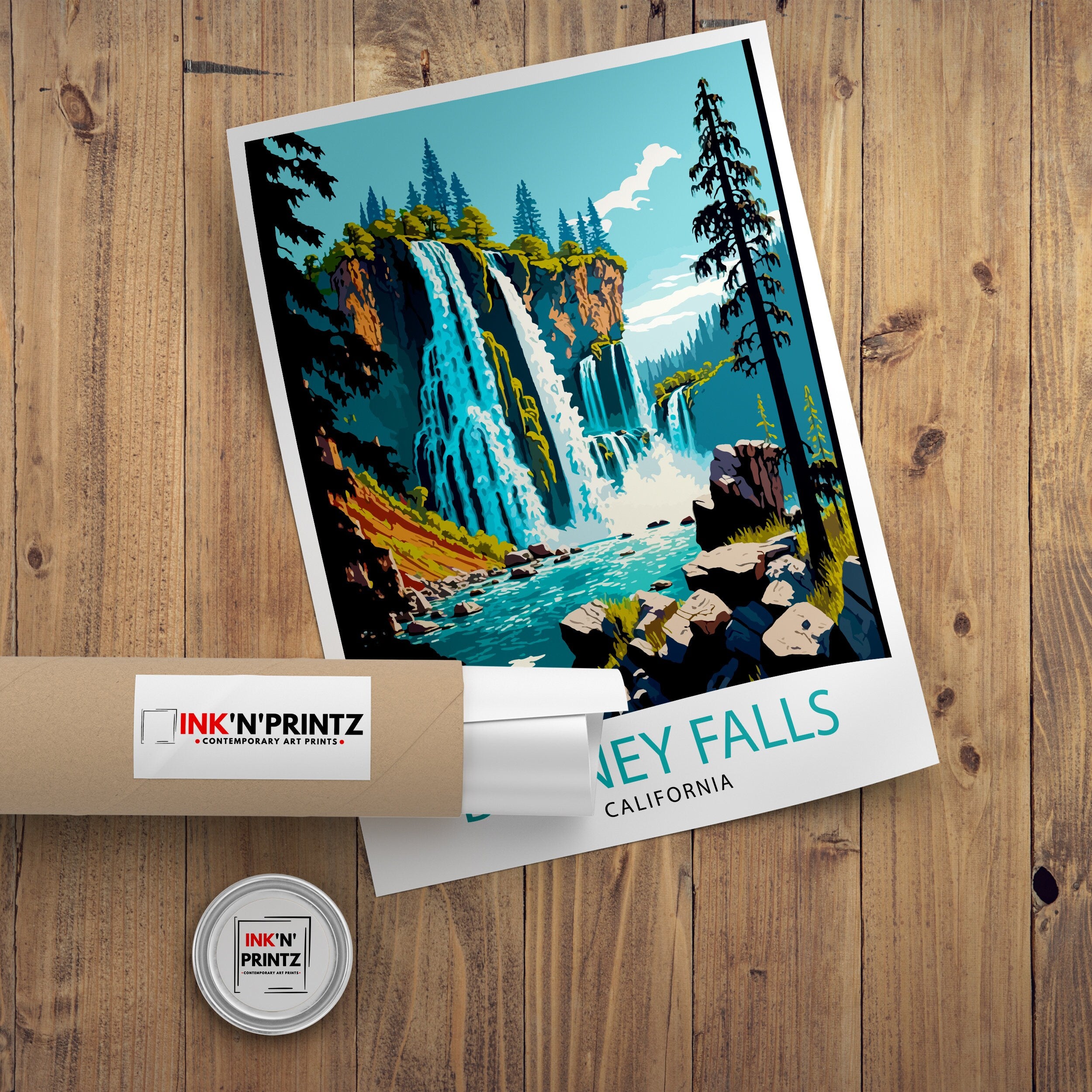 Burney Falls California Travel Print Wall Art Home Decor California Illustration Travel Poster Gift For Nature Lovers California State Parks