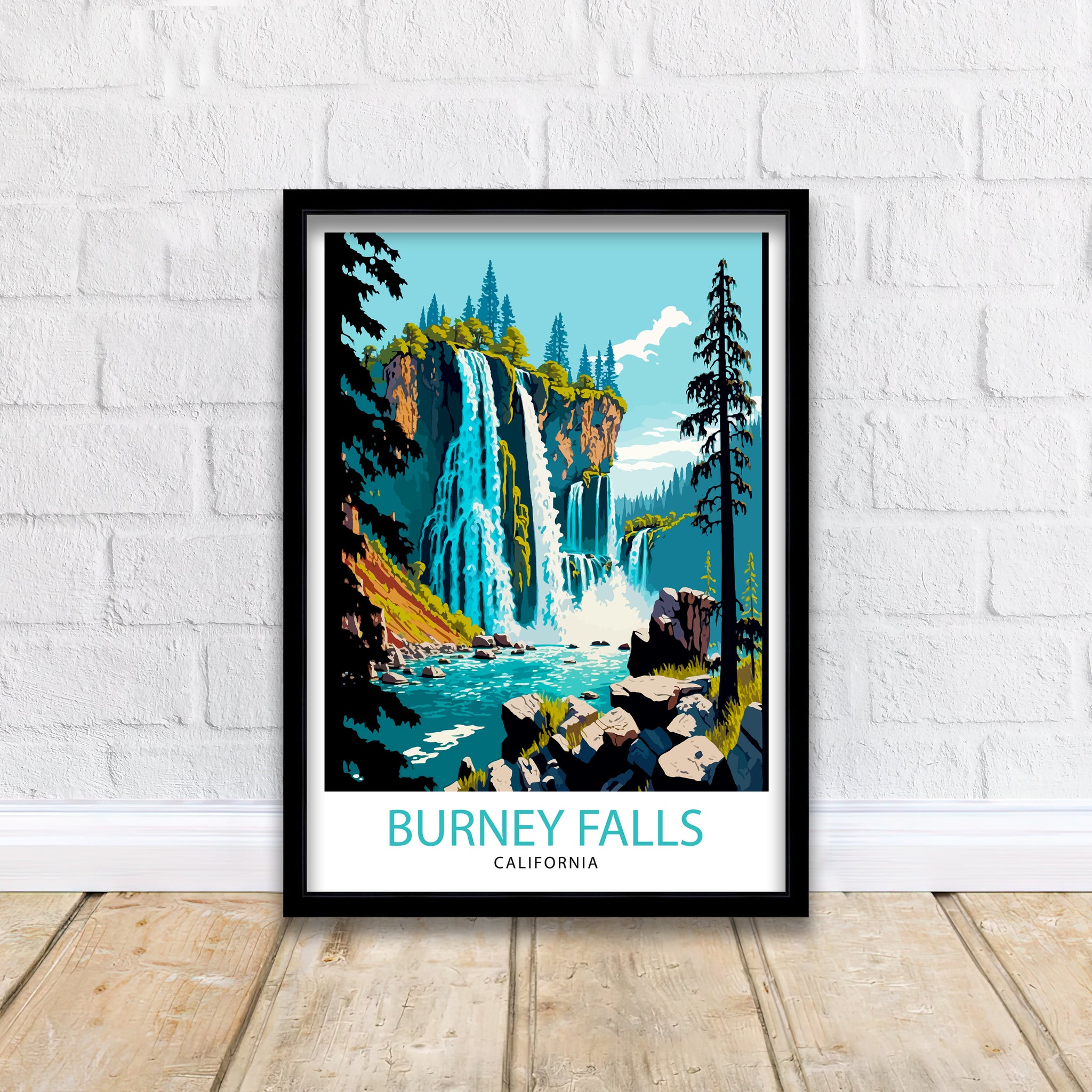 Burney Falls California Travel Print Wall Art Home Decor California Illustration Travel Poster Gift For Nature Lovers California State Parks
