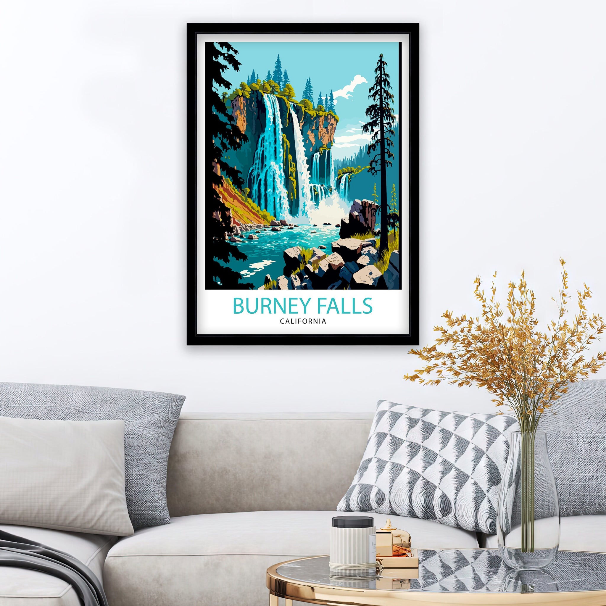 Burney Falls California Travel Print Wall Art Home Decor California Illustration Travel Poster Gift For Nature Lovers California State Parks