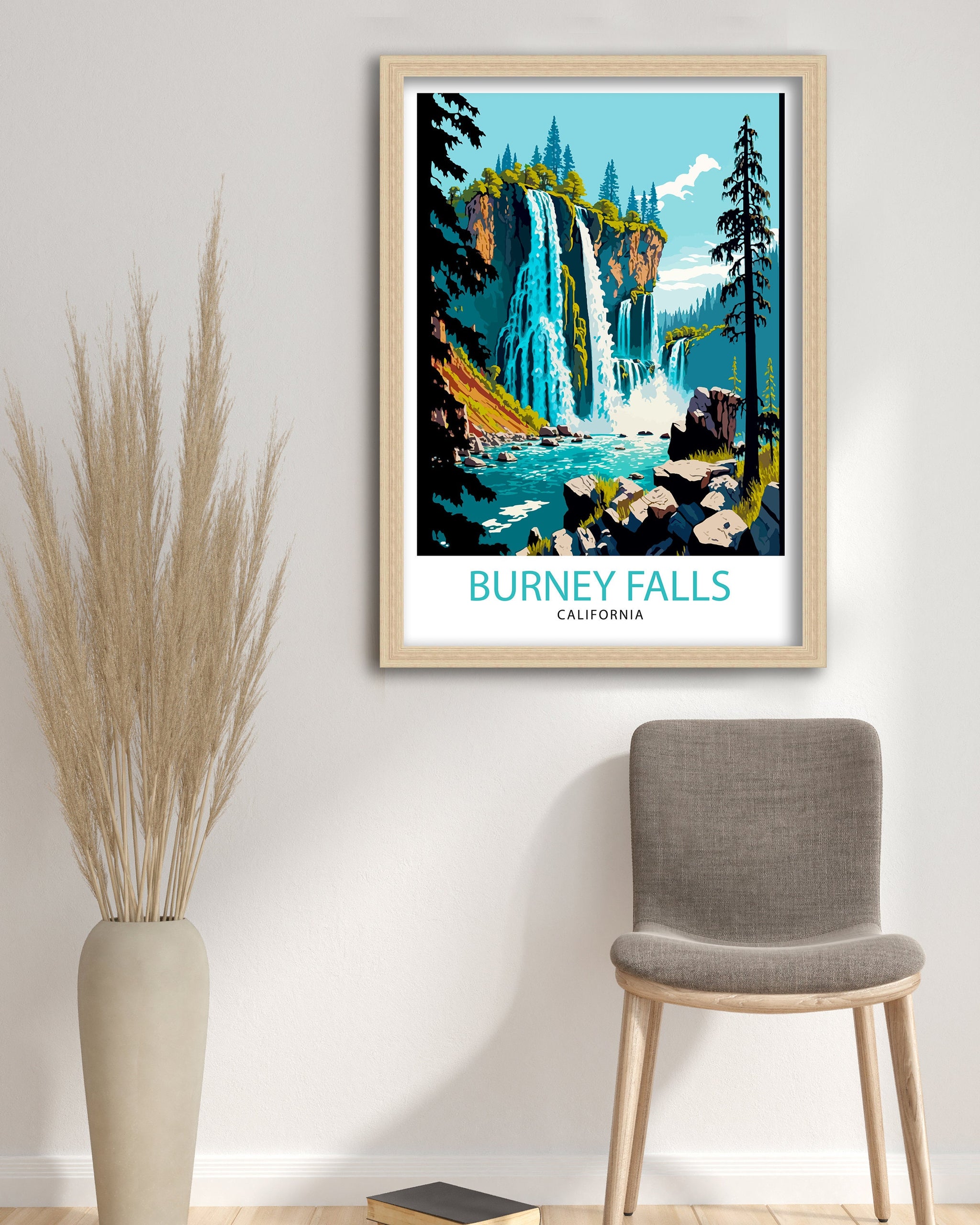 Burney Falls California Travel Print Wall Art Home Decor California Illustration Travel Poster Gift For Nature Lovers California State Parks