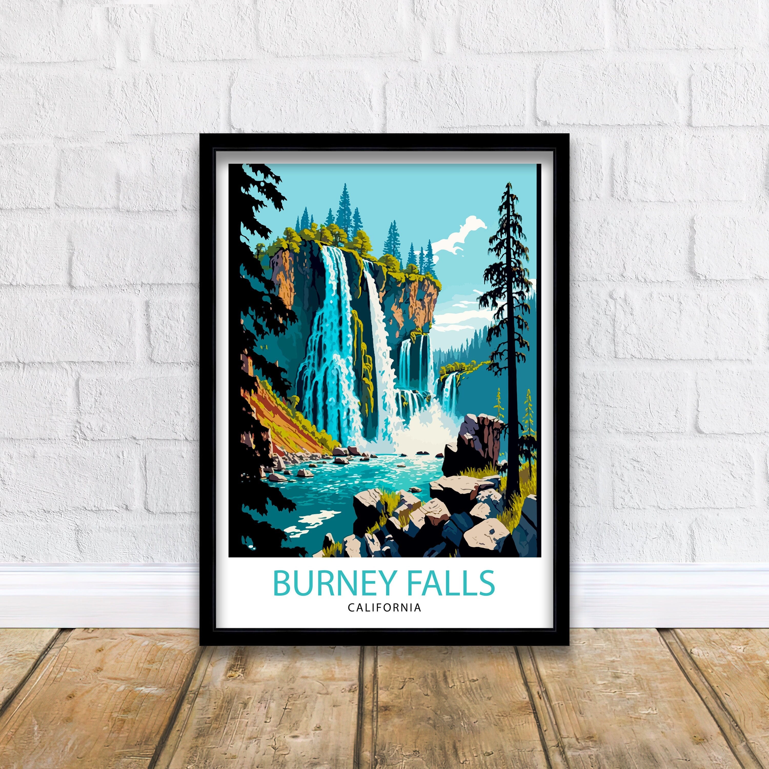 Burney Falls California Travel Print Wall Art Home Decor California Illustration Travel Poster Gift For Nature Lovers California State Parks