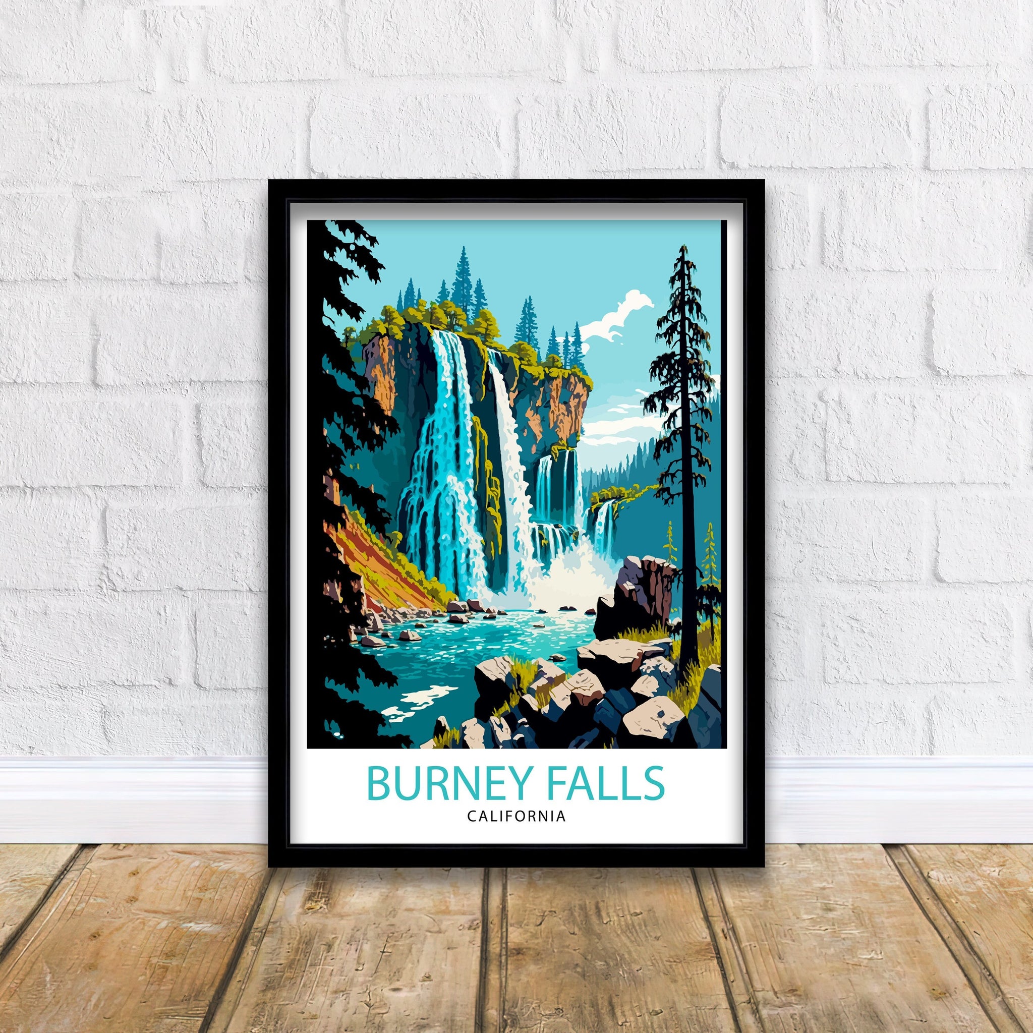 Burney Falls California Travel Print Wall Art Home Decor California Illustration Travel Poster Gift For Nature Lovers California State Parks