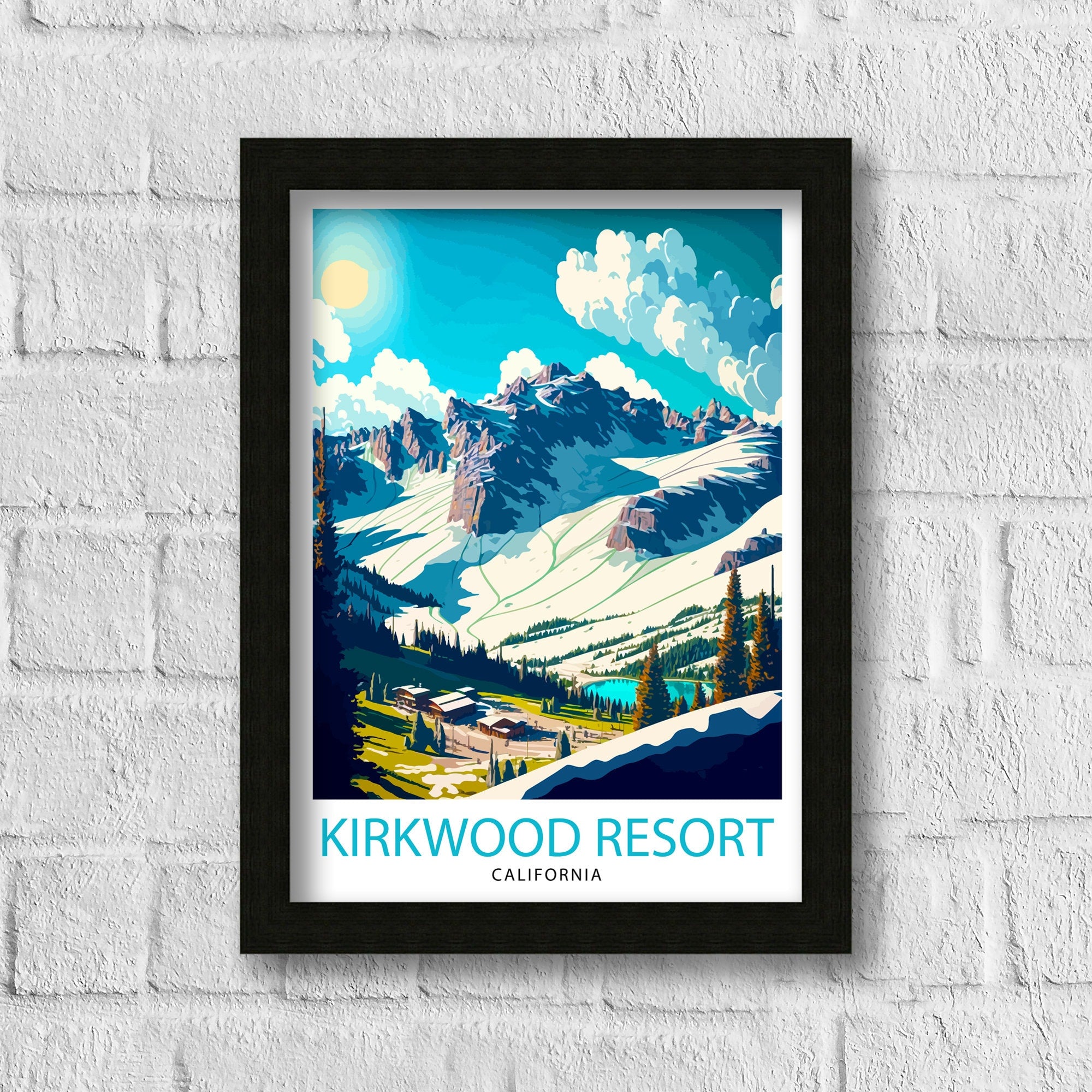 Kirkwood Ski Resort Travel Print | Vintage Ski Lodge Art