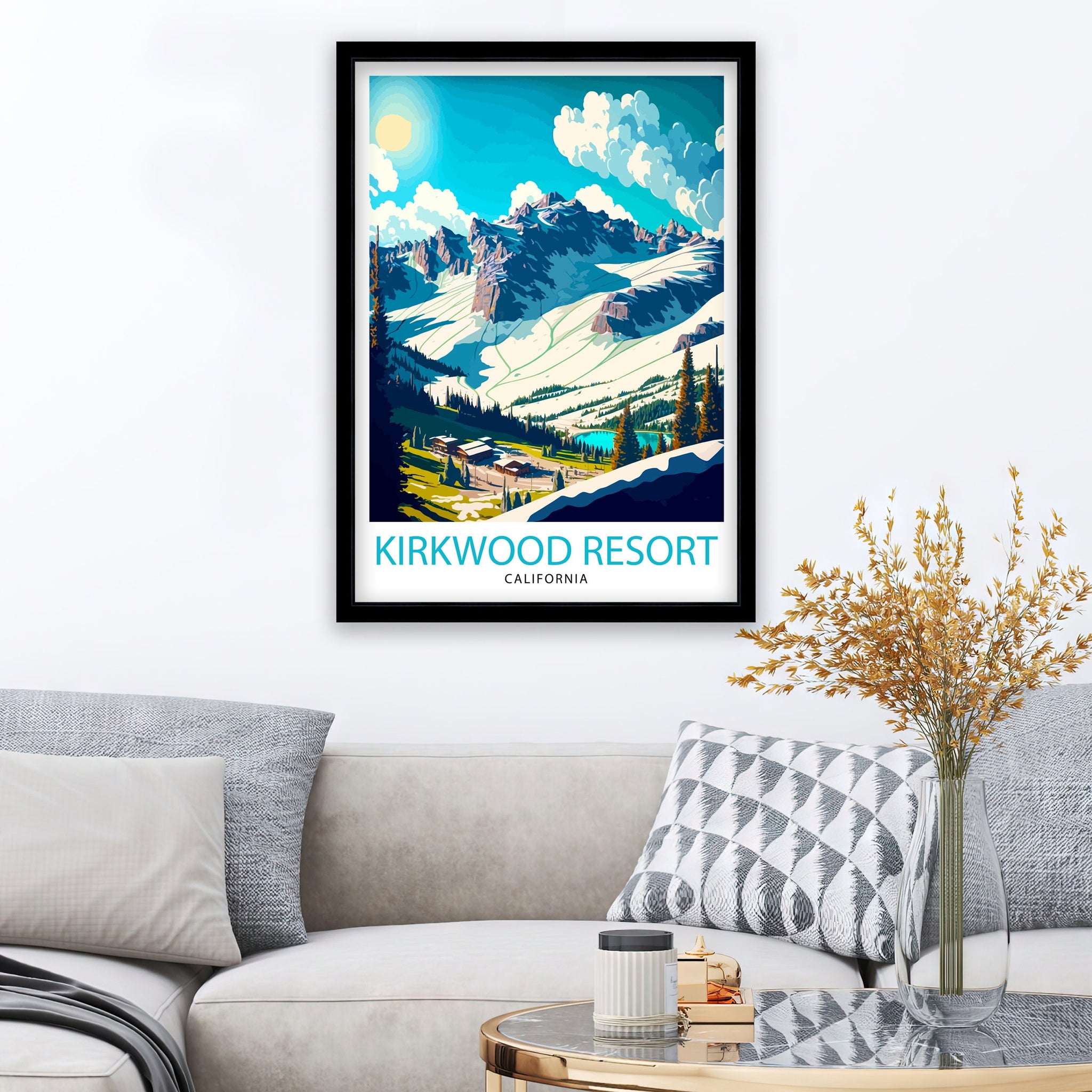 Kirkwood Ski Resort Travel Print | Vintage Ski Lodge Art