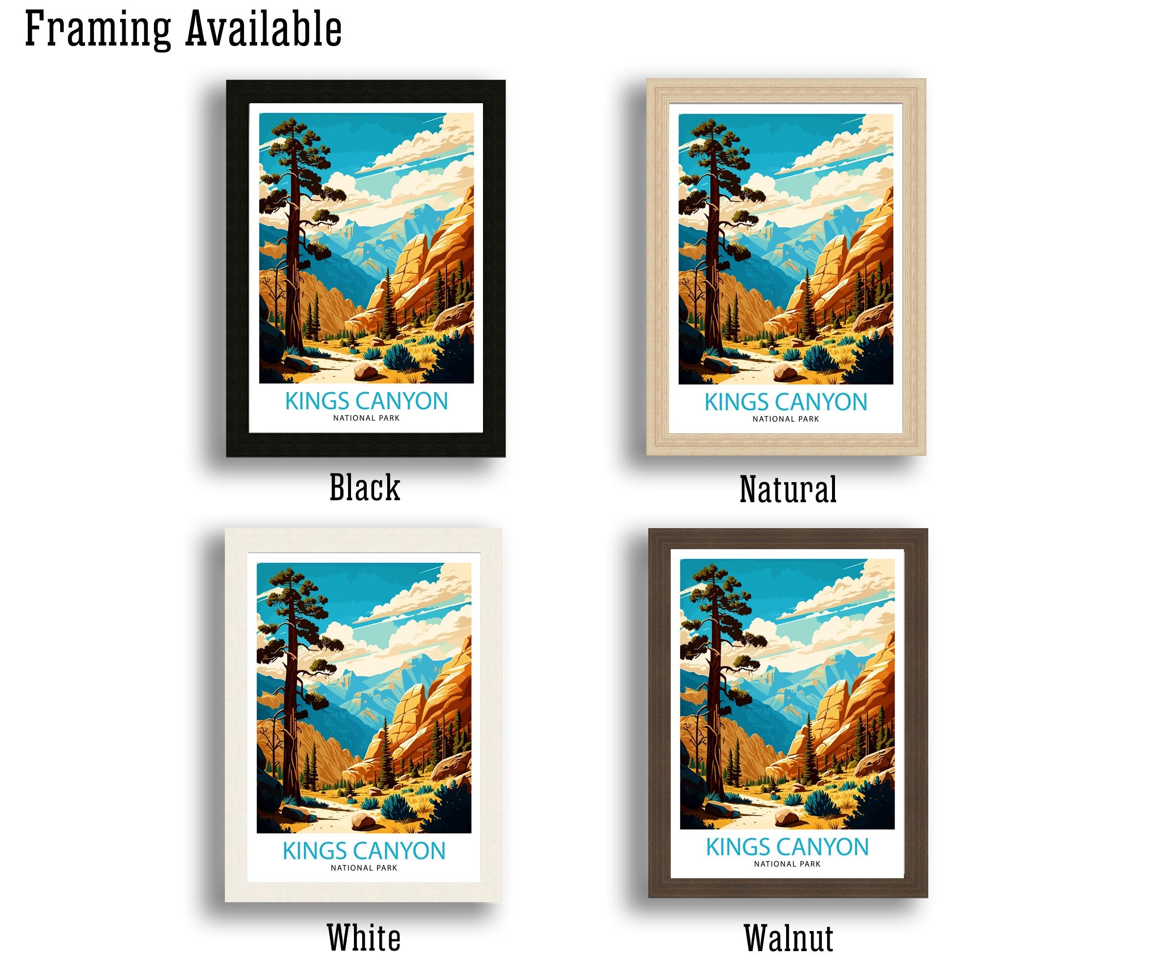 Kings Canyon National Park Travel Print| Kings Canyon Wall Art California National Park Illustration Travel Poster Gift for Kings Canyon