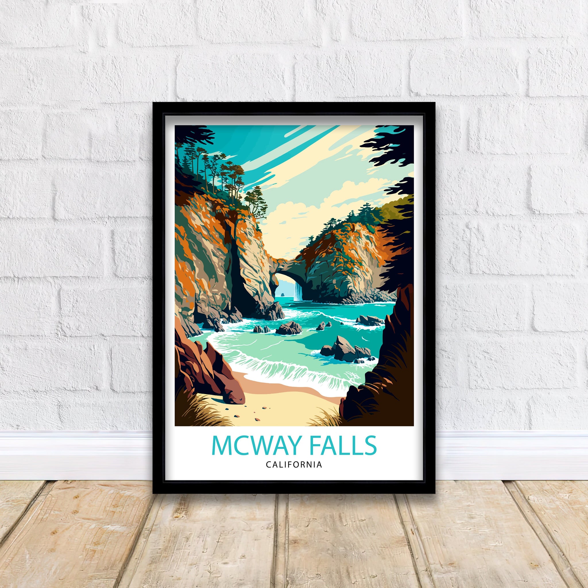 McWay Falls Travel Print| California Coastal Wall Decor McWay Falls Illustration California Travel Poster McWay Falls Gift