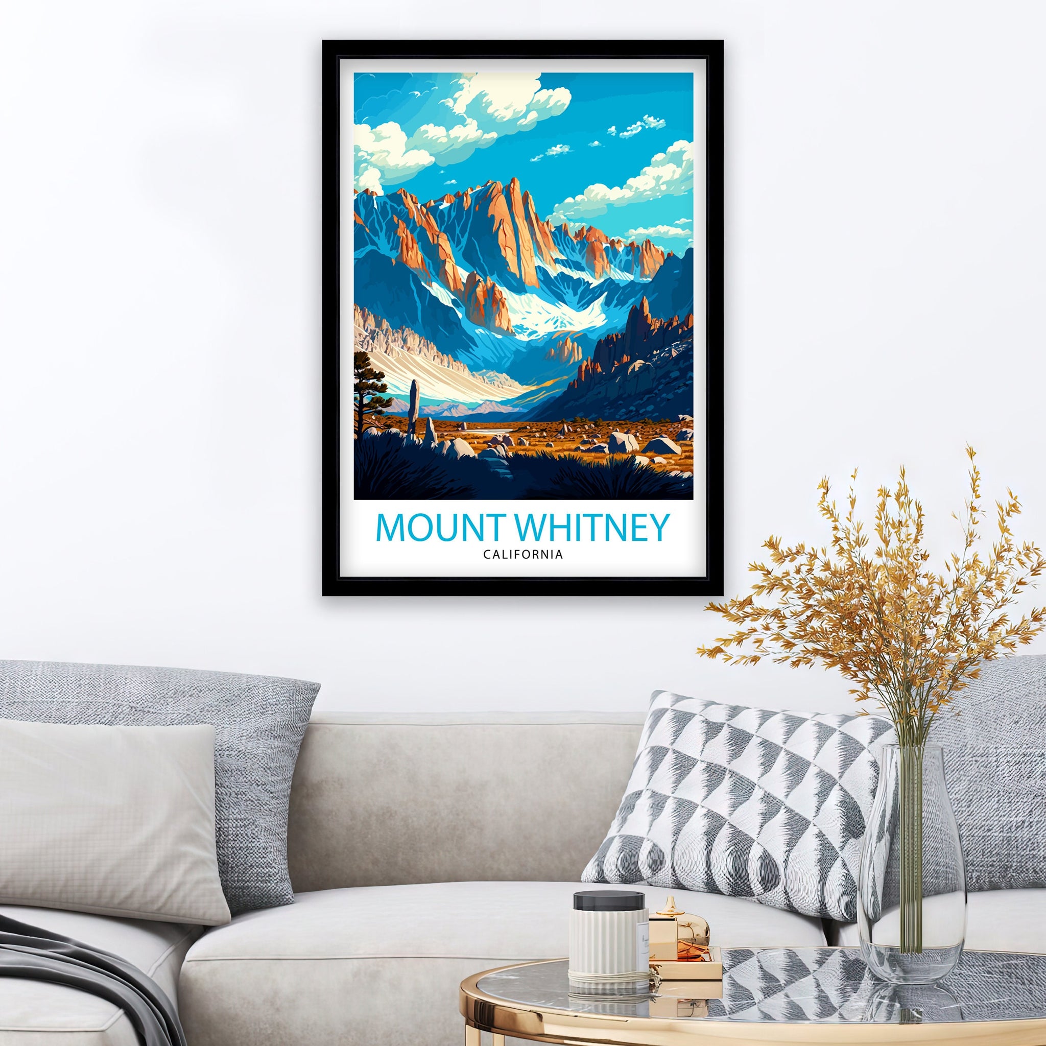 Mount Whitney Travel Print| Mountain Wall Art California Nature Decor Mount Whitney Illustration Hiking Poster Gift for Outdoor Enthusiasts