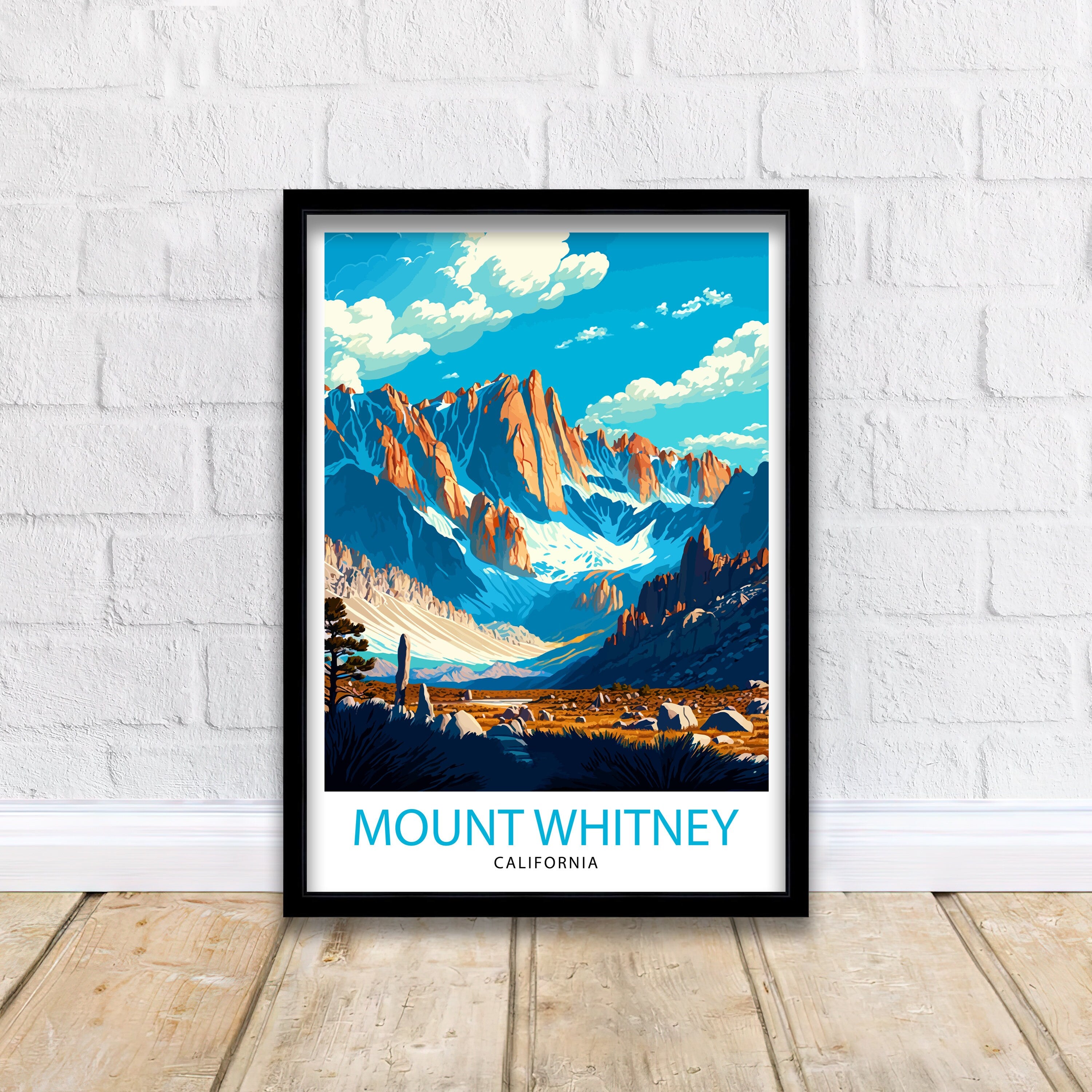 Mount Whitney Travel Print| Mountain Wall Art California Nature Decor Mount Whitney Illustration Hiking Poster Gift for Outdoor Enthusiasts