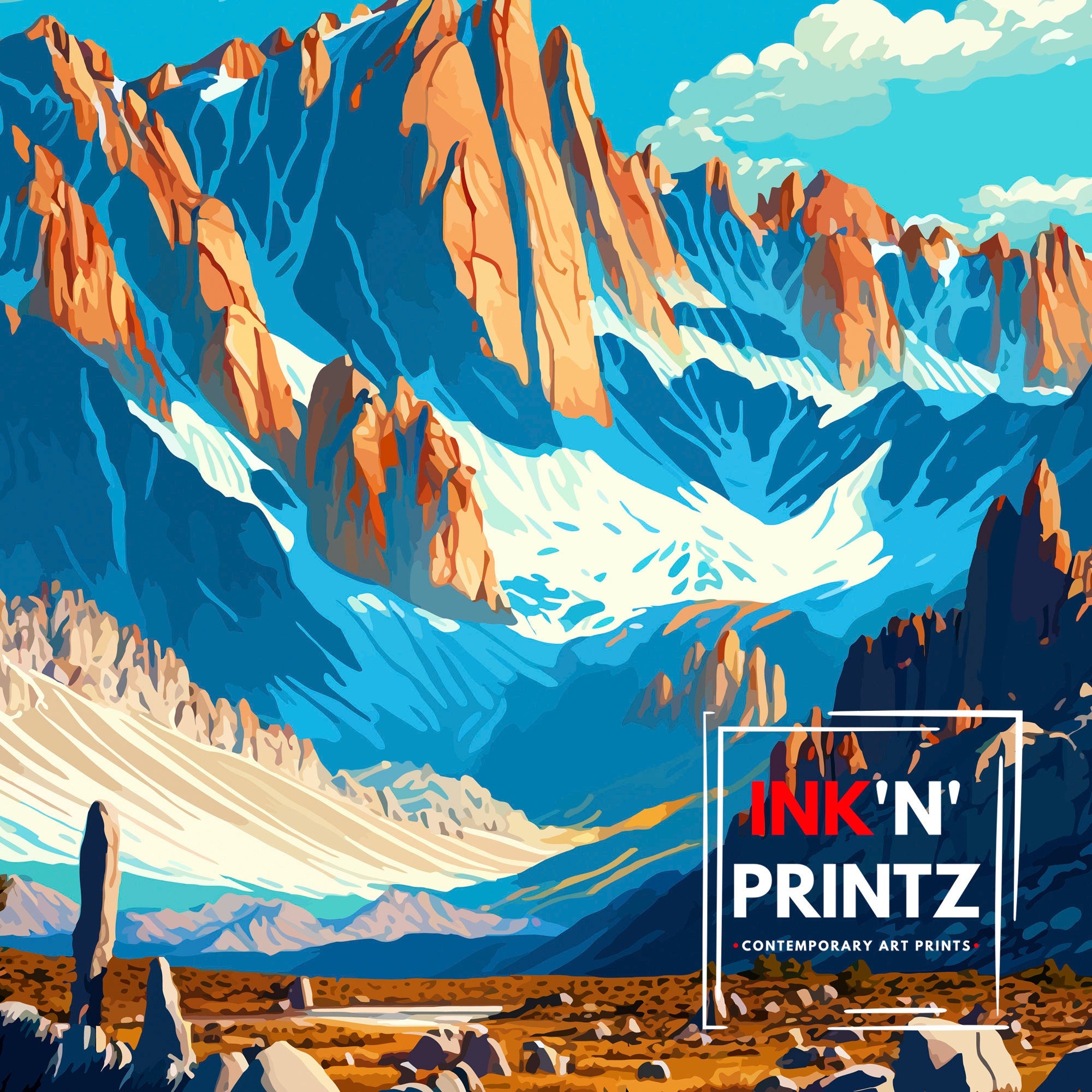 Mount Whitney Travel Print| Mountain Wall Art California Nature Decor Mount Whitney Illustration Hiking Poster Gift for Outdoor Enthusiasts