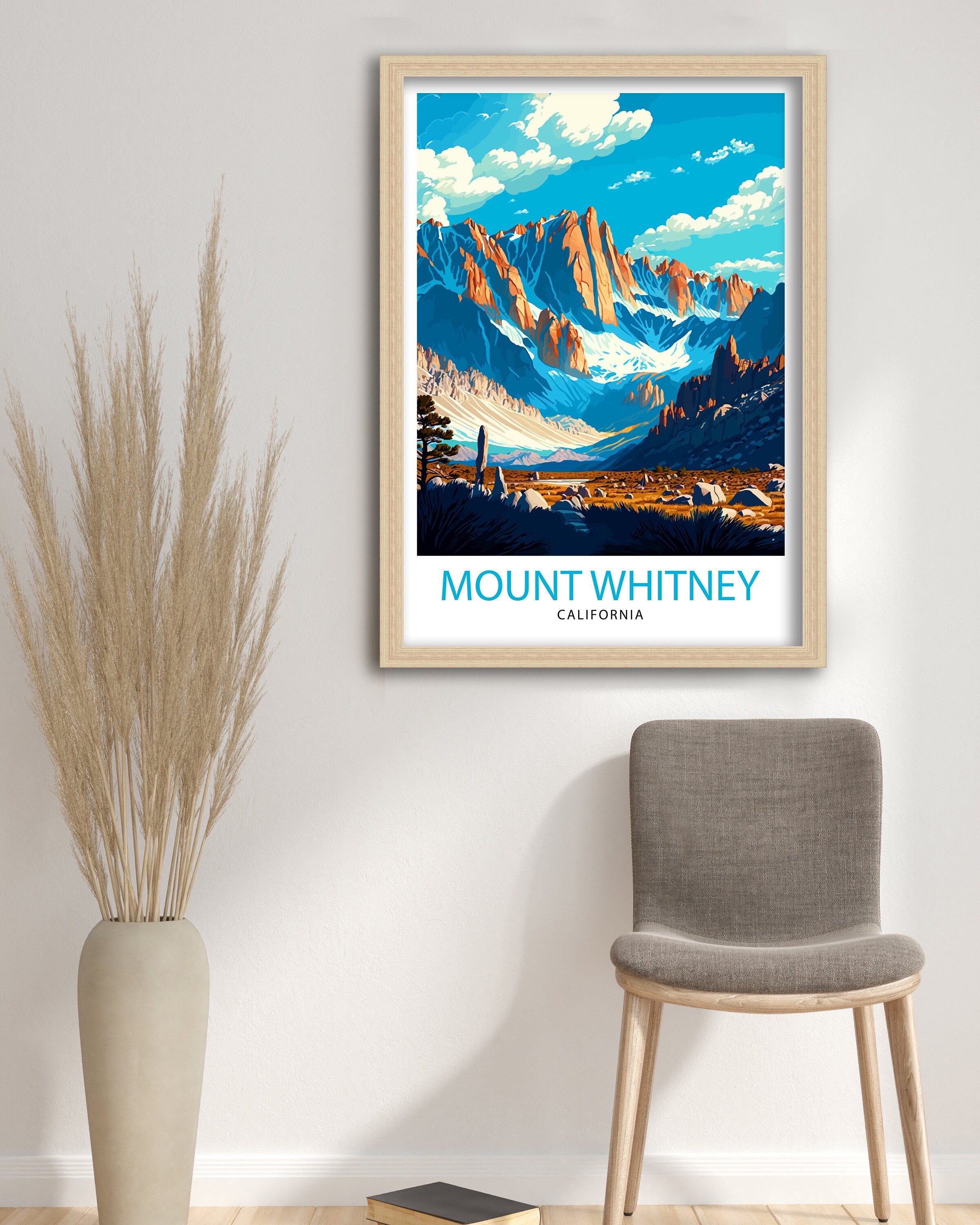 Mount Whitney Travel Print| Mountain Wall Art California Nature Decor Mount Whitney Illustration Hiking Poster Gift for Outdoor Enthusiasts