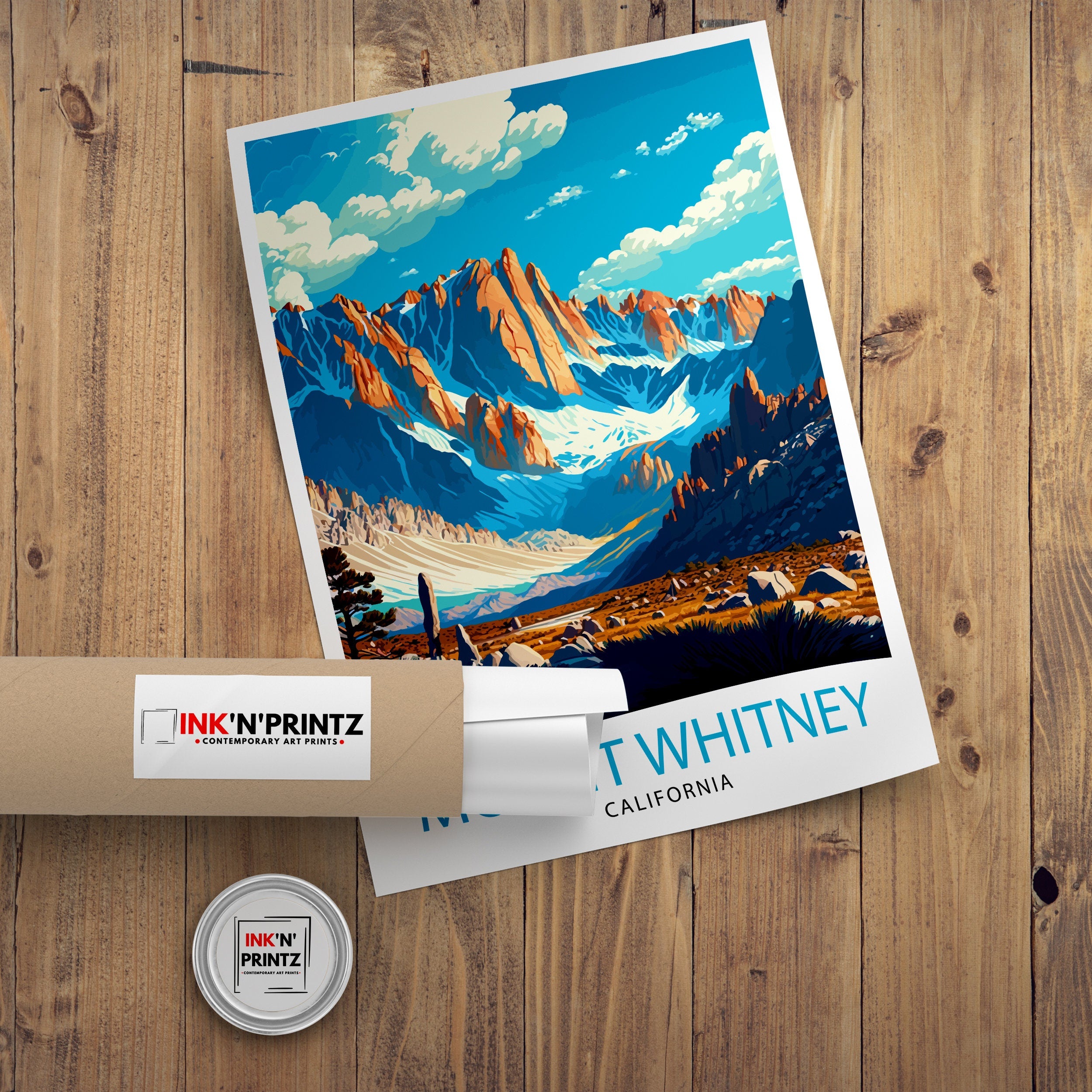 Mount Whitney Travel Print| Mountain Wall Art California Nature Decor Mount Whitney Illustration Hiking Poster Gift for Outdoor Enthusiasts