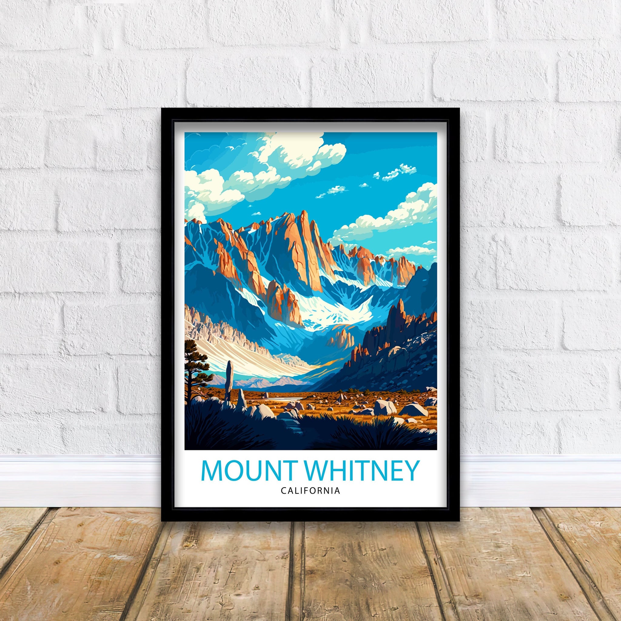 Mount Whitney Travel Print| Mountain Wall Art California Nature Decor Mount Whitney Illustration Hiking Poster Gift for Outdoor Enthusiasts