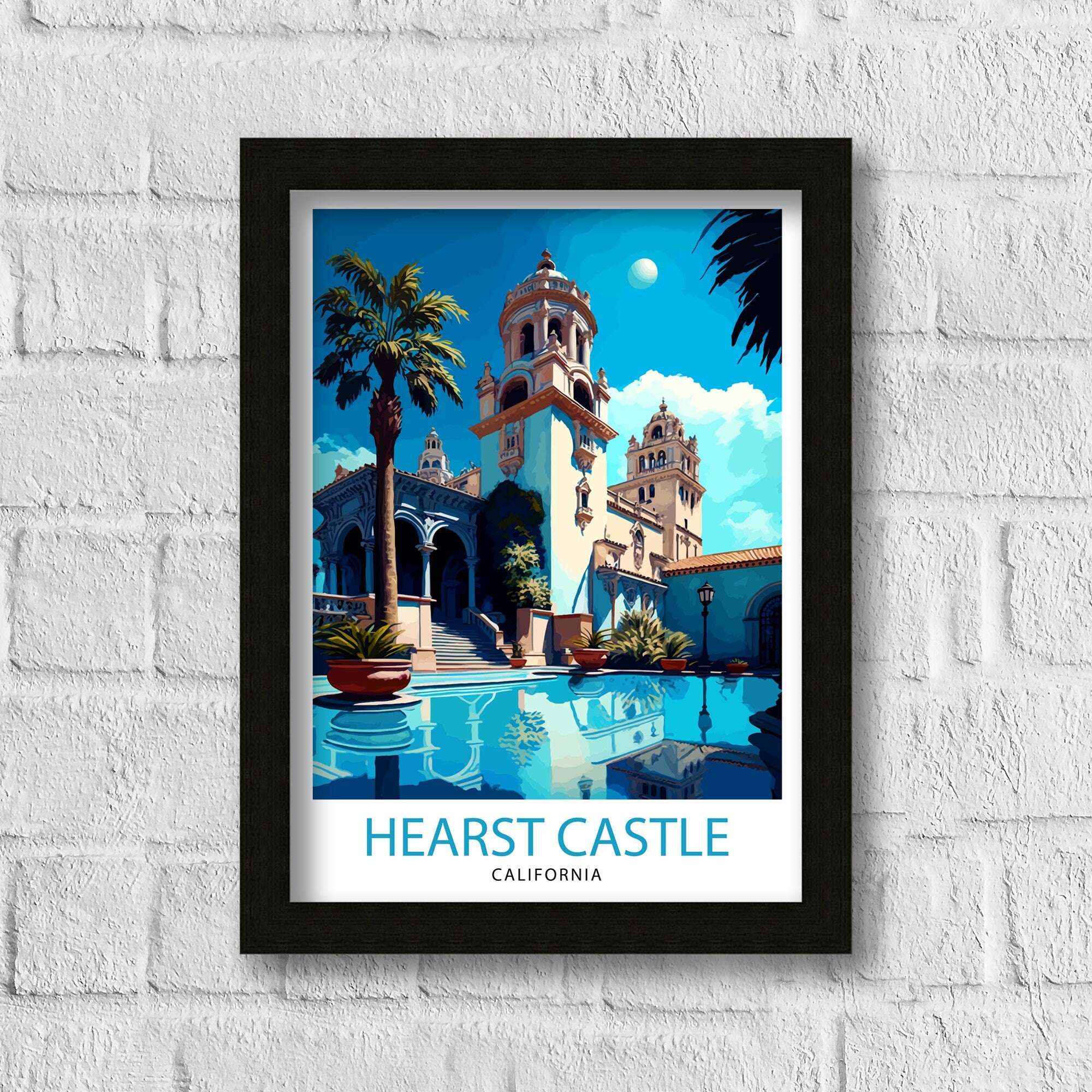 Hearst Castle California Travel Print| Wall Decor, Home Living Decor California Illustration Travel Poster Gift For California Home Decor