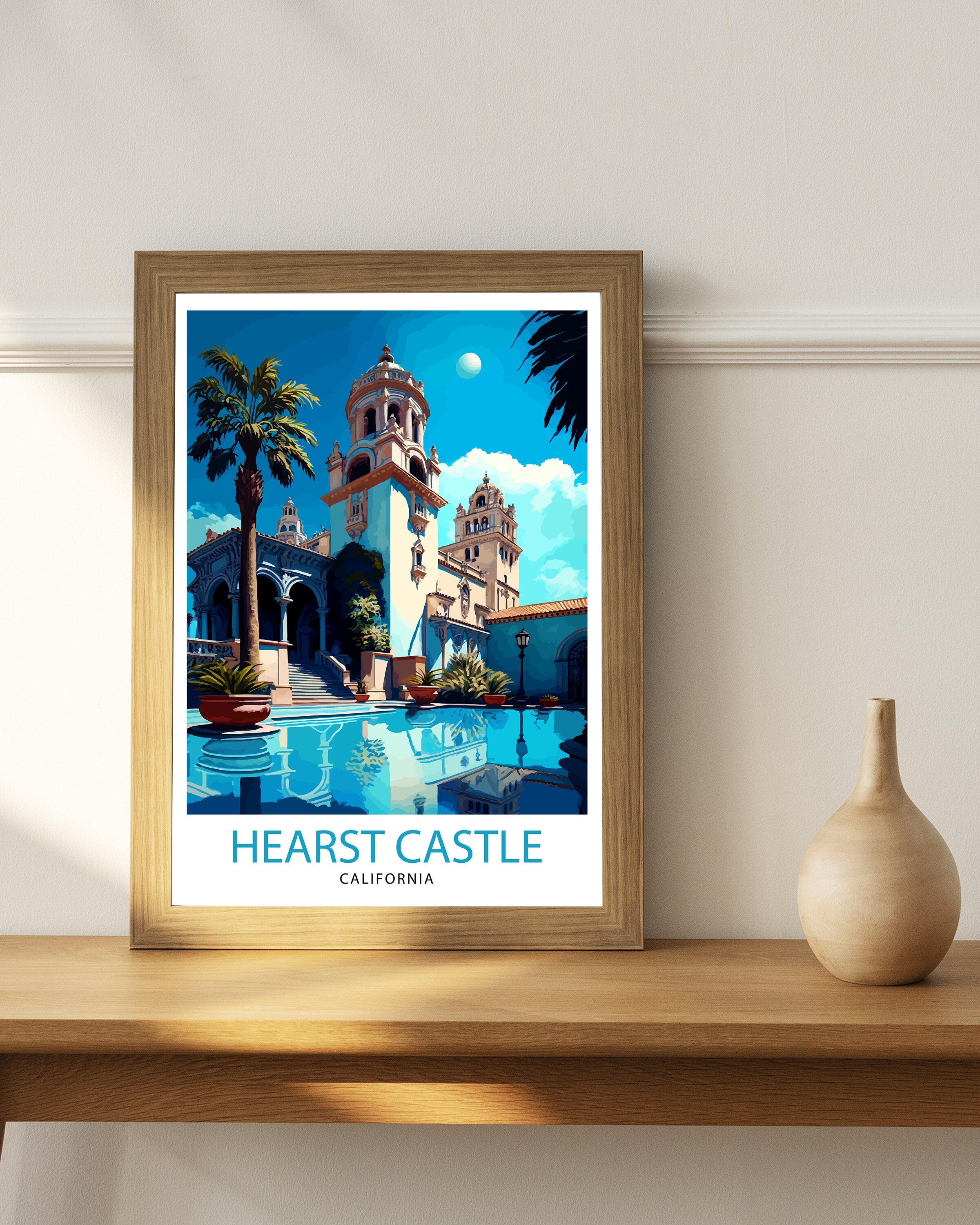 Hearst Castle California Travel Print| Wall Decor, Home Living Decor California Illustration Travel Poster Gift For California Home Decor