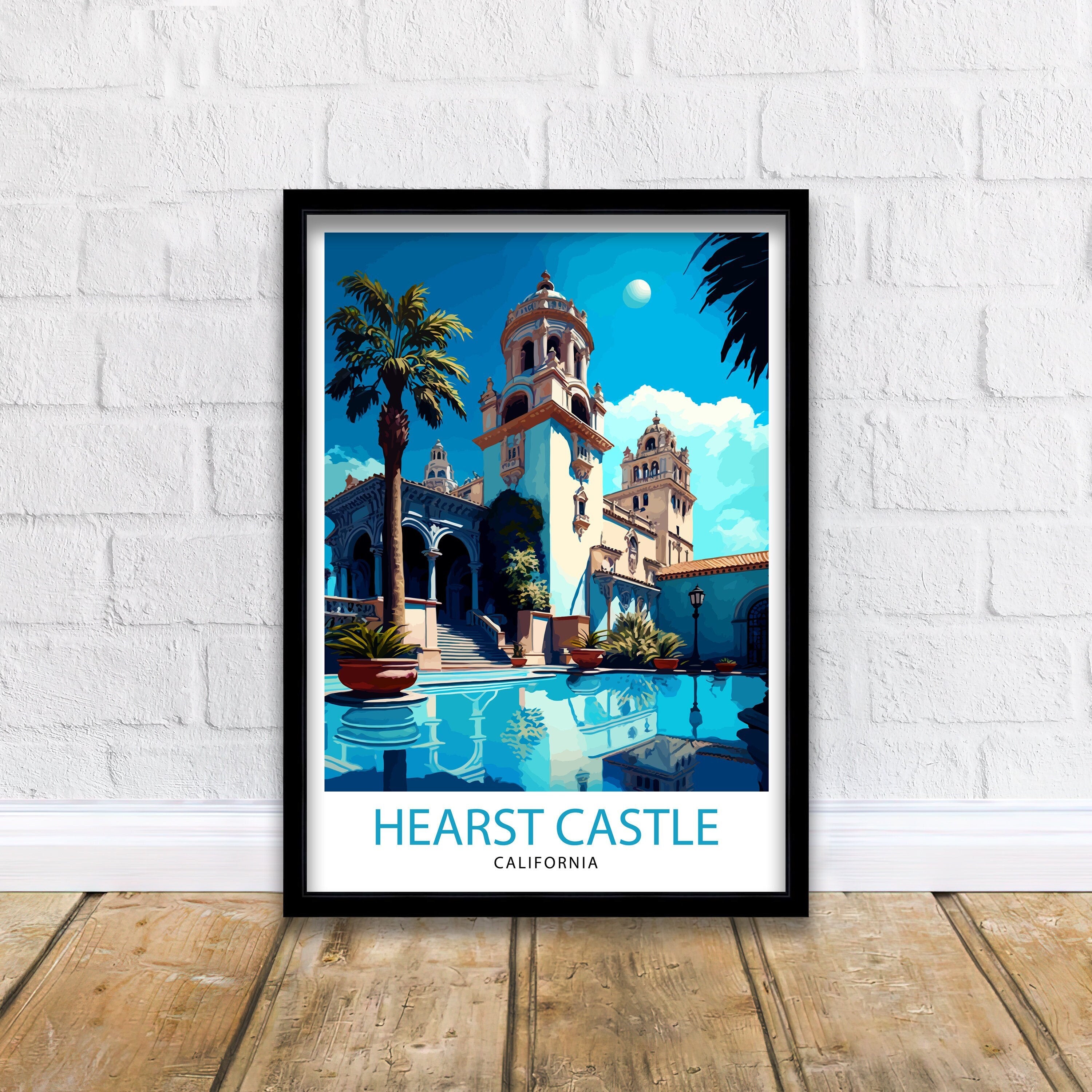 Hearst Castle California Travel Print| Wall Decor, Home Living Decor California Illustration Travel Poster Gift For California Home Decor