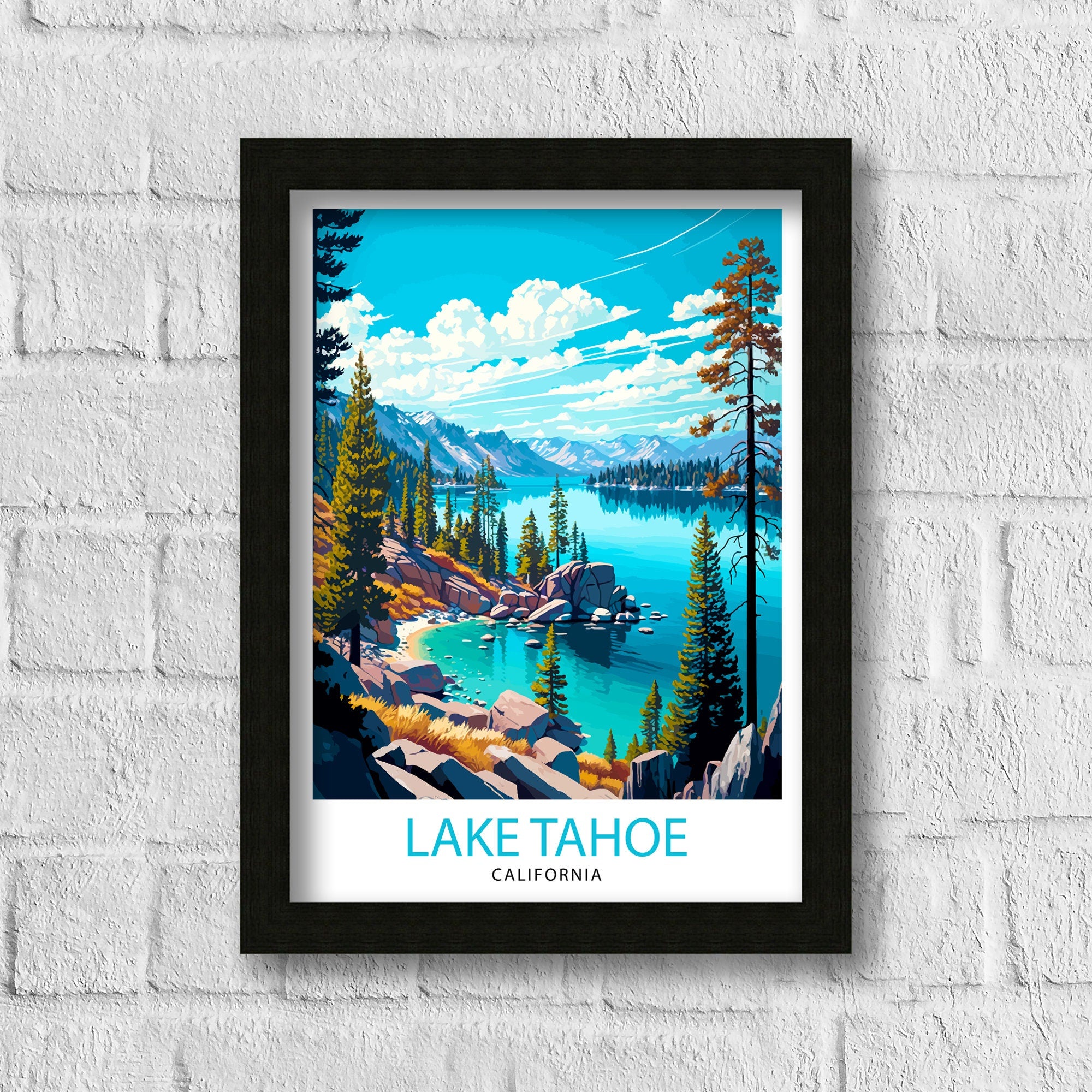 Lake Tahoe Travel Print| Wall Art Decor Lake Tahoe Illustration Travel Poster Gift for Lake Tahoe California Home Decor
