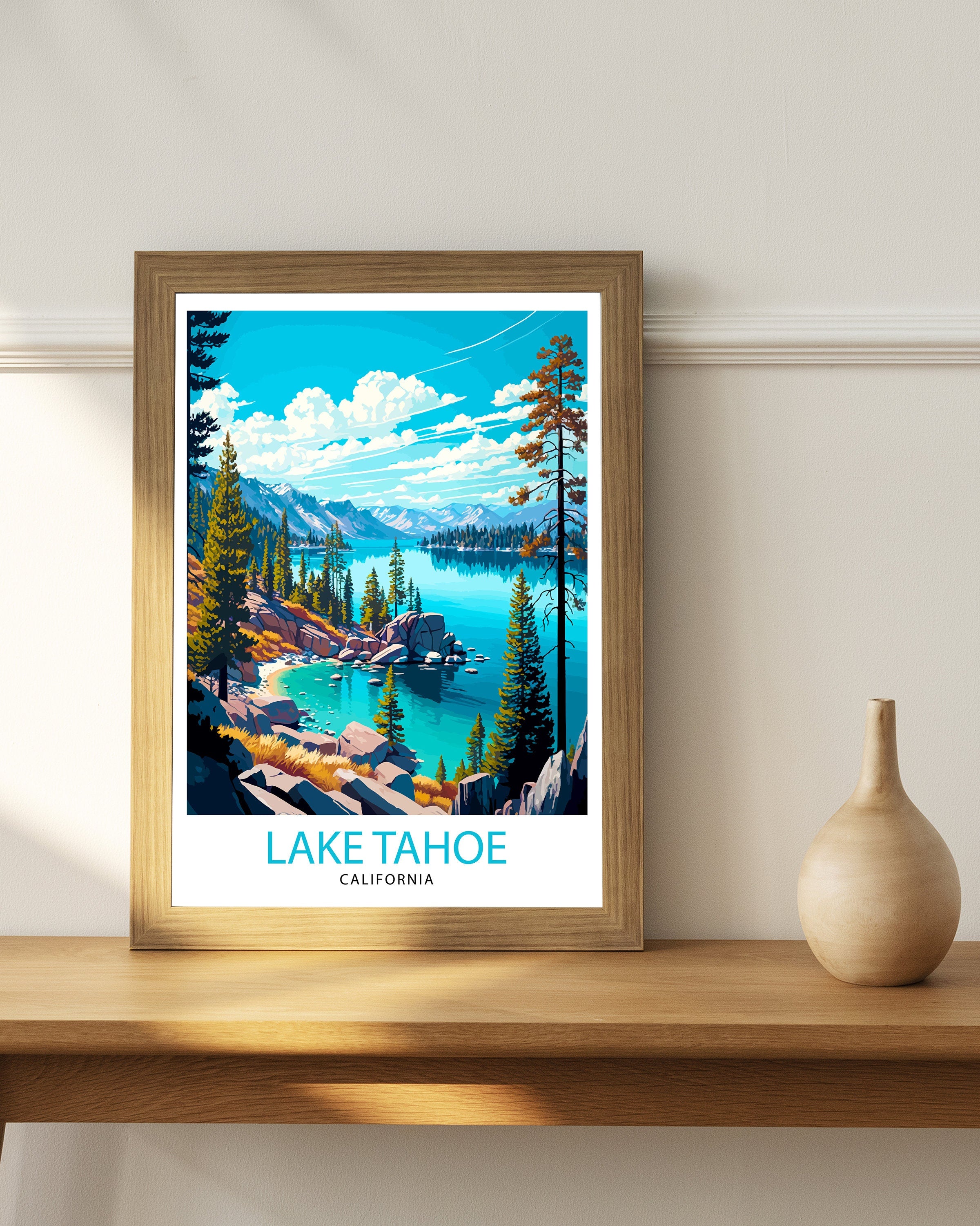 Lake Tahoe Travel Print| Wall Art Decor Lake Tahoe Illustration Travel Poster Gift for Lake Tahoe California Home Decor
