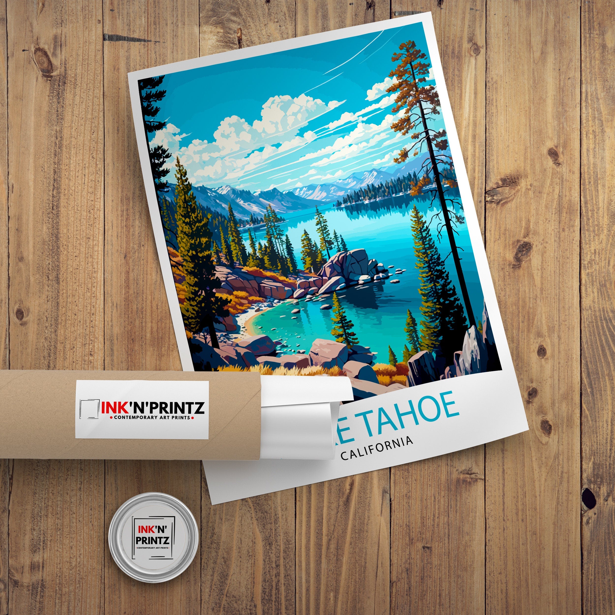 Lake Tahoe Travel Print| Wall Art Decor Lake Tahoe Illustration Travel Poster Gift for Lake Tahoe California Home Decor