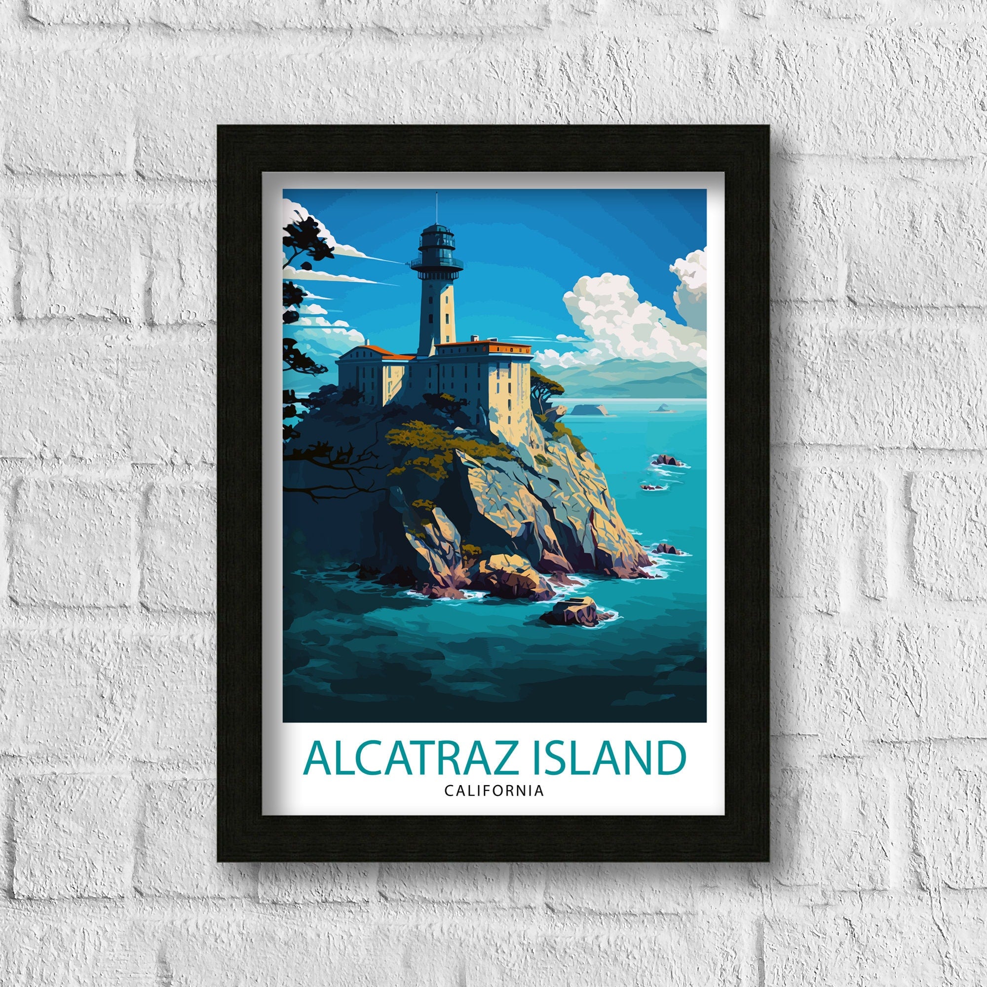 Alcatraz Island California Travel Print| Wall Art Decor Illustration Travel Poster Gift For San Francisco Lovers California Home Decor