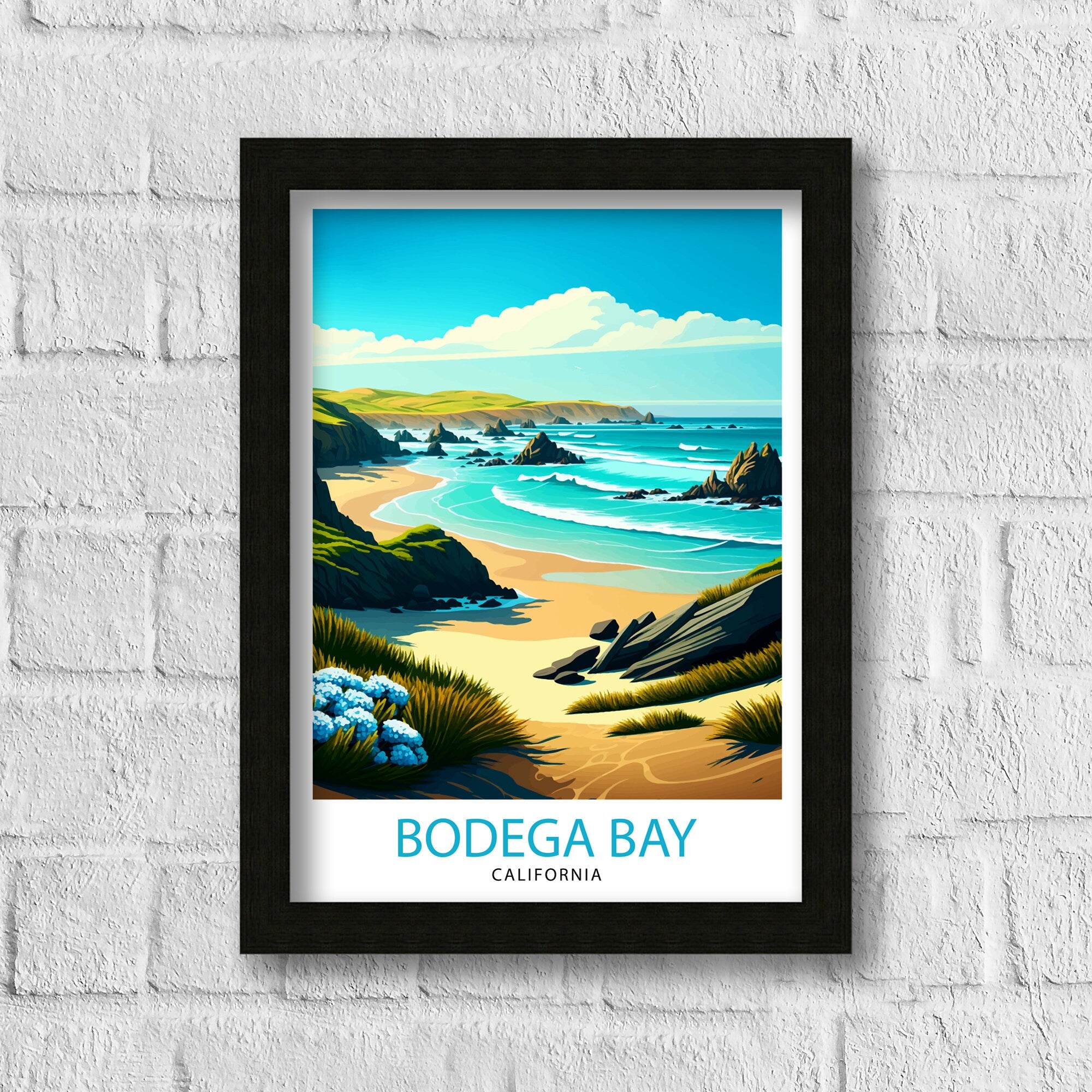 Bodega Bay Travel Print|, California Coastal Wall Art Bodega Bay California Beach Print Coastal Home Deco Bodega Bay Illustration