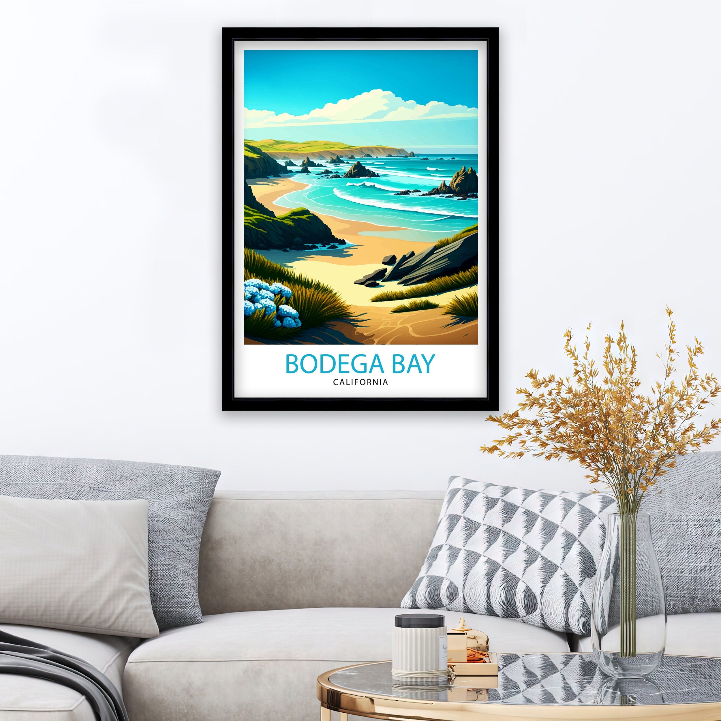 Bodega Bay Travel Print|, California Coastal Wall Art Bodega Bay California Beach Print Coastal Home Deco Bodega Bay Illustration