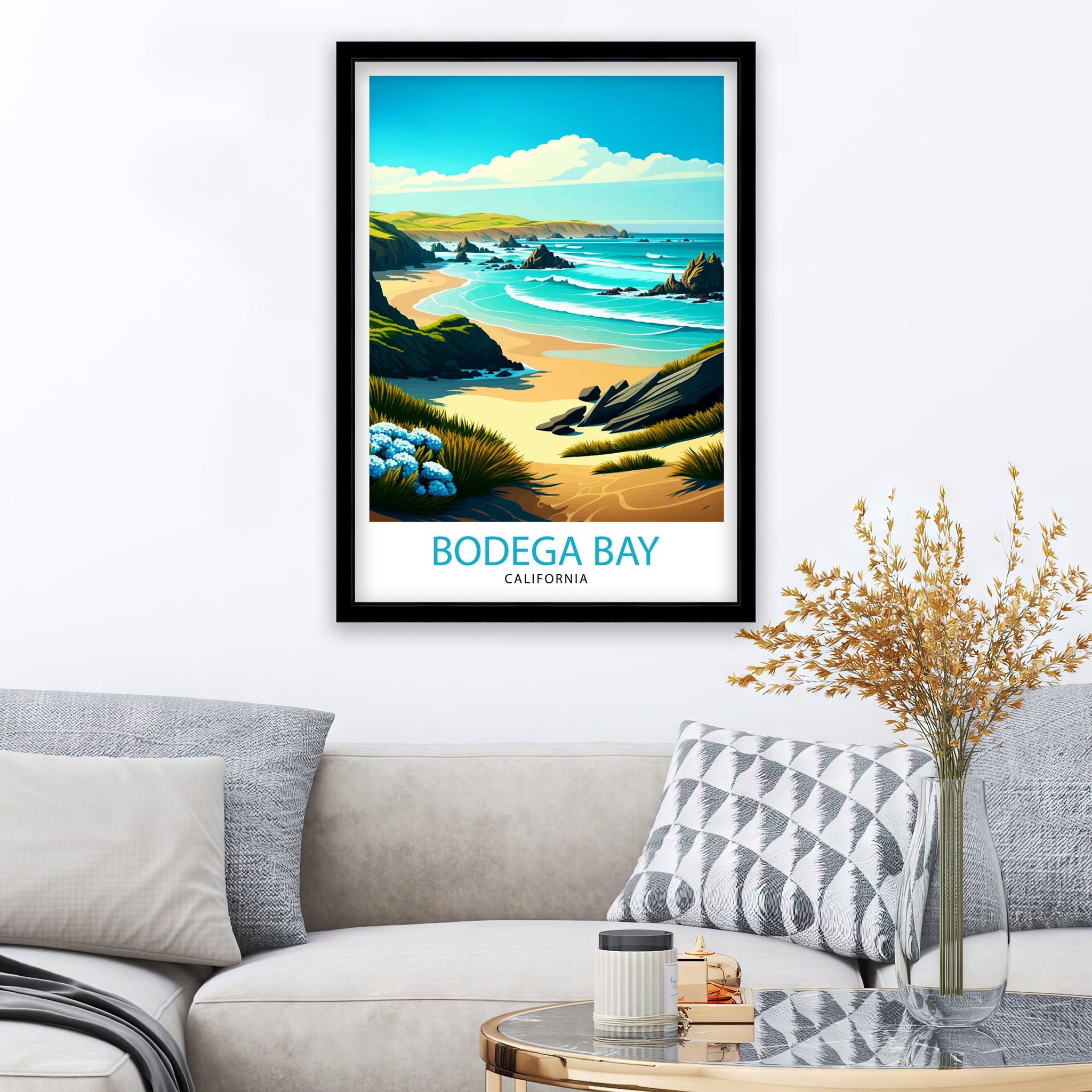 Bodega Bay Travel Print|, California Coastal Wall Art Bodega Bay California Beach Print Coastal Home Deco Bodega Bay Illustration