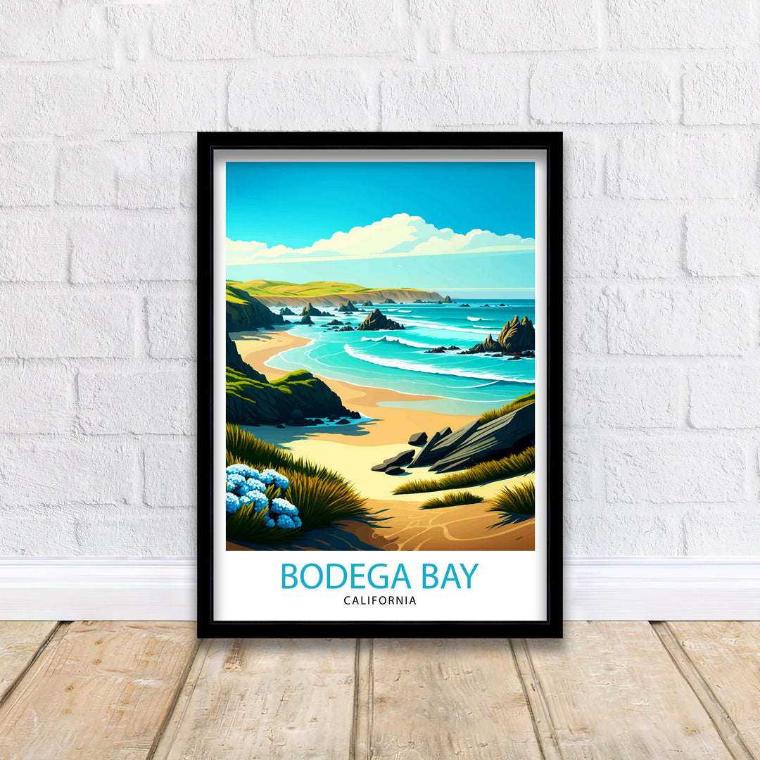 Bodega Bay Travel Poster|, California Coastal Wall Art Bodega Bay California Beach Poster Coastal Home Deco Bodega Bay Illustration