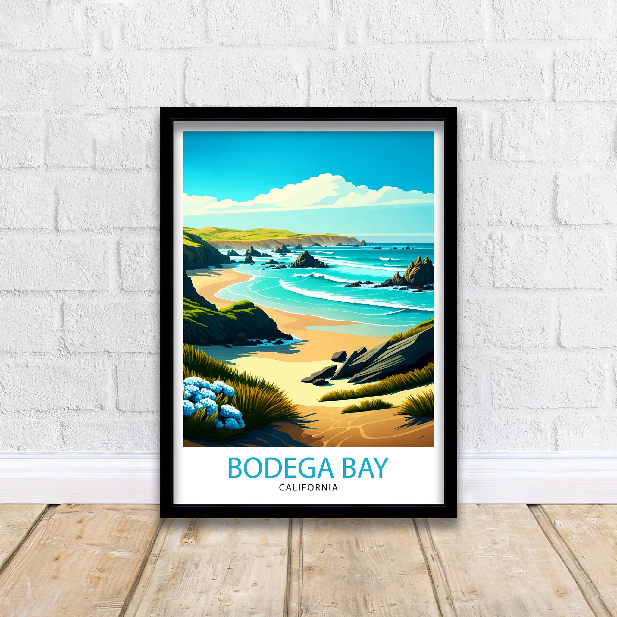 Bodega Bay Travel Print|, California Coastal Wall Art Bodega Bay California Beach Print Coastal Home Deco Bodega Bay Illustration