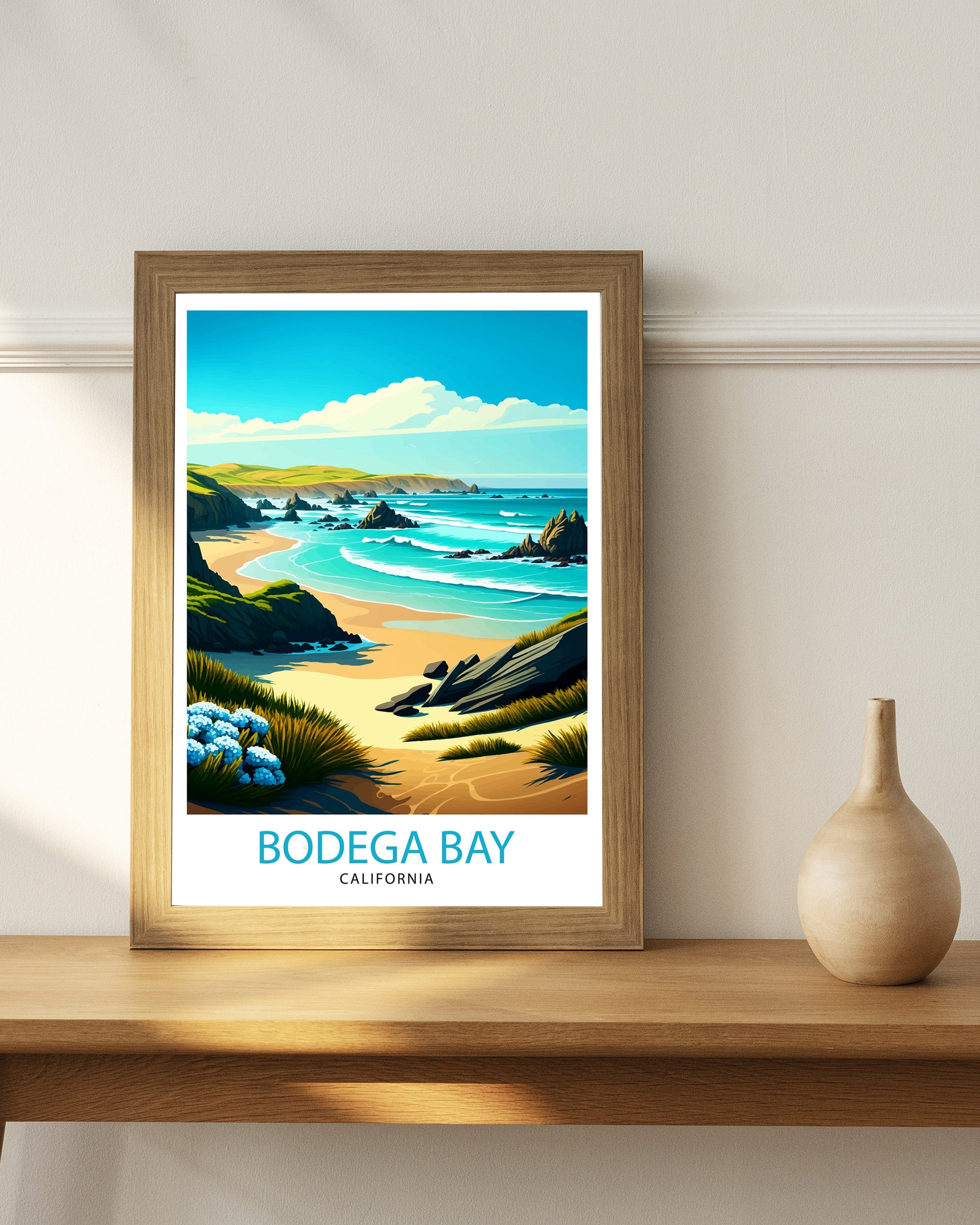 Bodega Bay Travel Print|, California Coastal Wall Art Bodega Bay California Beach Print Coastal Home Deco Bodega Bay Illustration