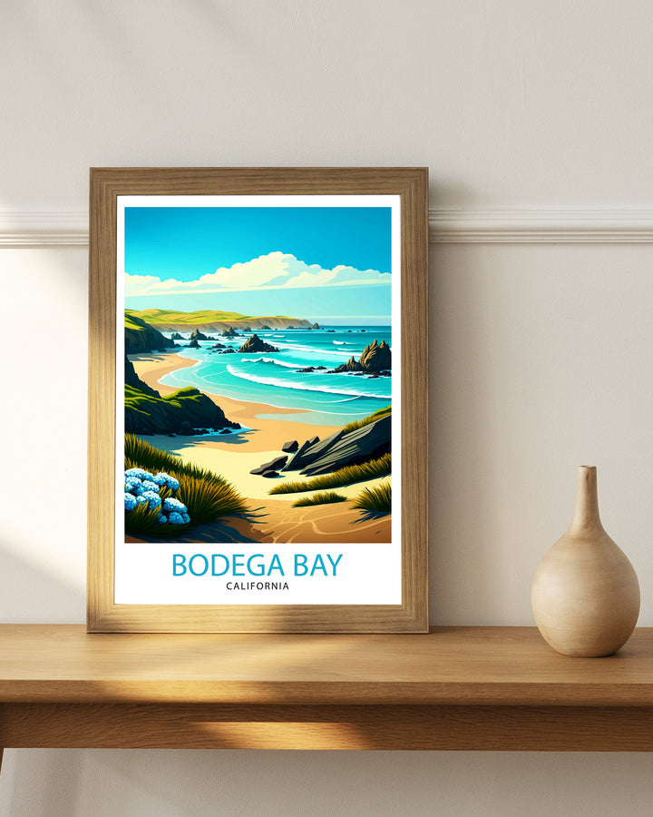 Bodega Bay Travel Poster|, California Coastal Wall Art Bodega Bay California Beach Poster Coastal Home Deco Bodega Bay Illustration