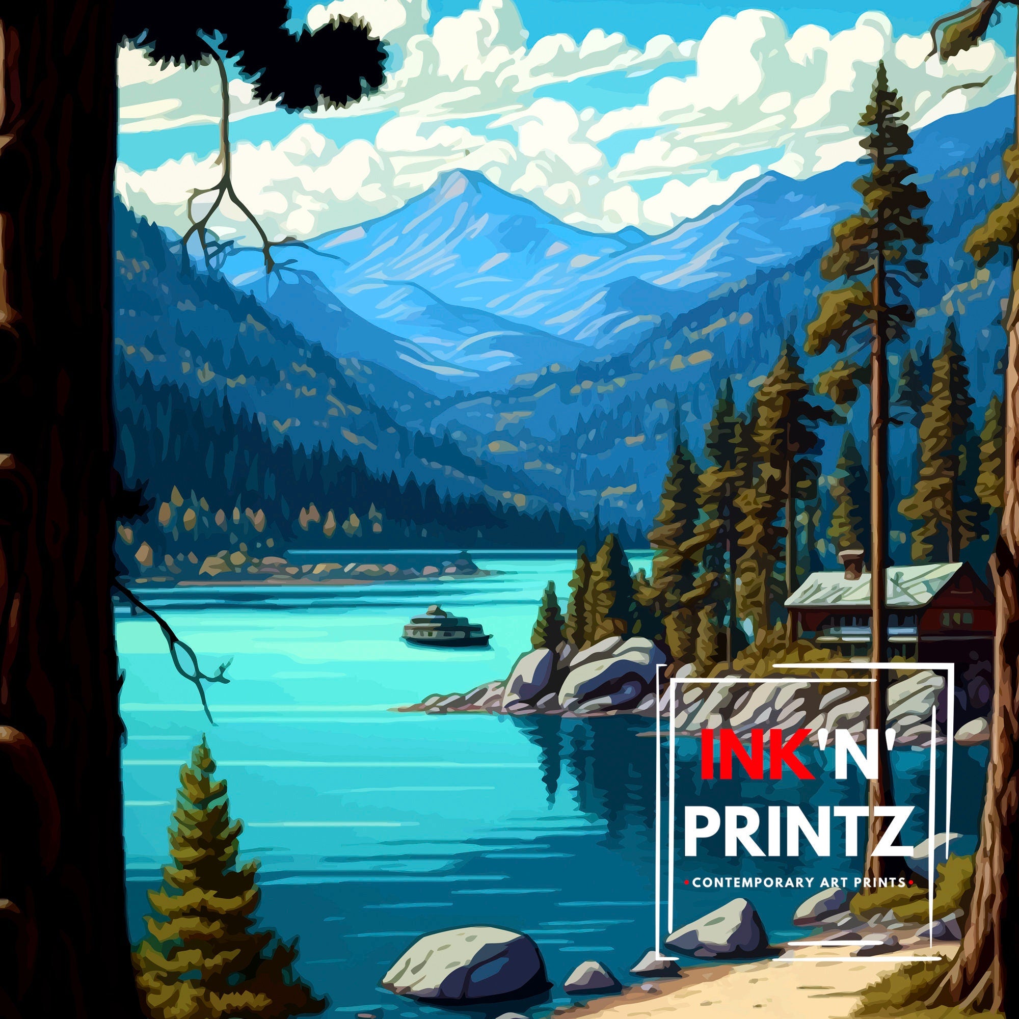 Big Bear Lake Travel Print Big Bear Lake Wall Decor California Mountain Print Big Bear Lake Illustration Travel Poster Gift for Hiker Nature