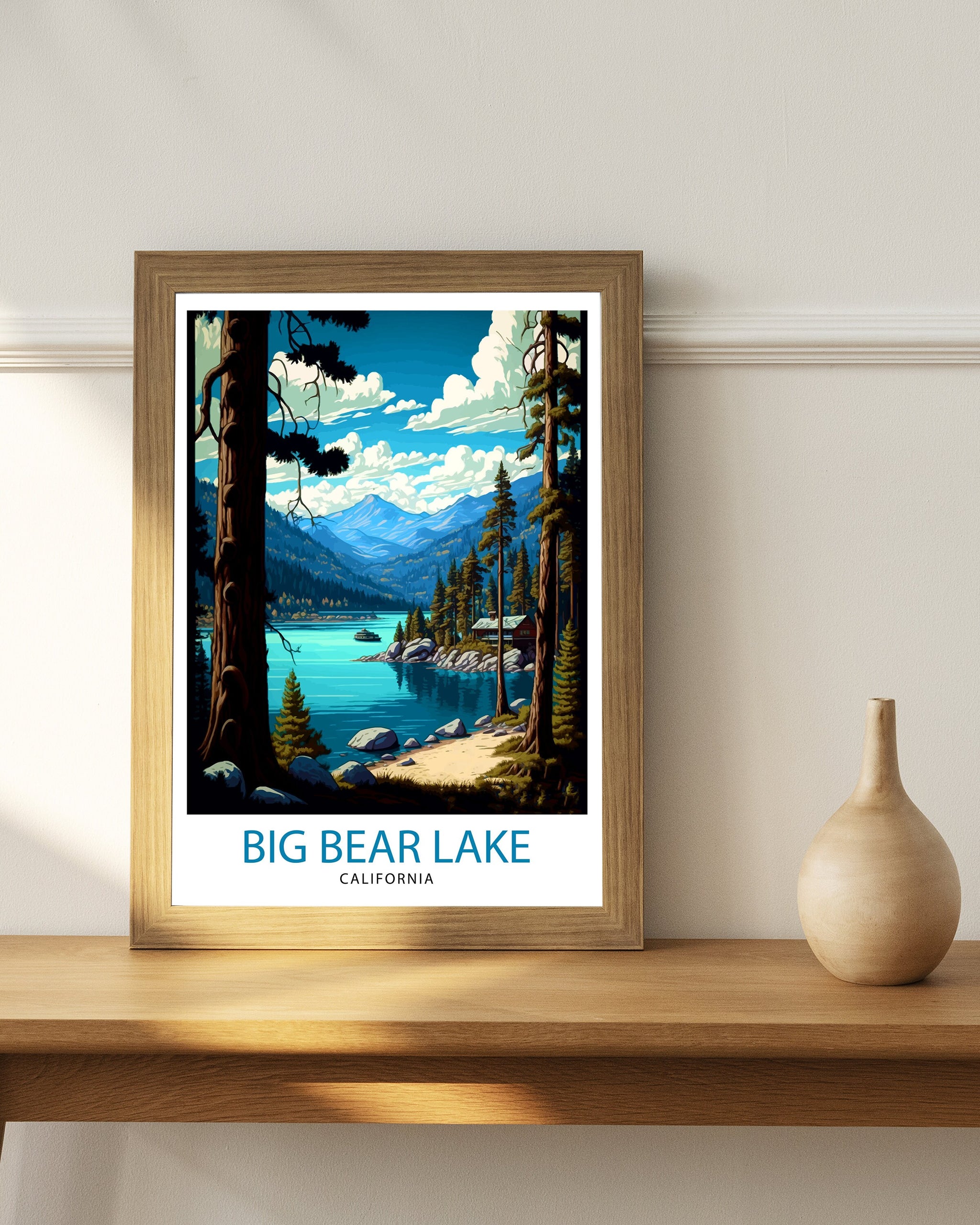Big Bear Lake Travel Print Big Bear Lake Wall Decor California Mountain Print Big Bear Lake Illustration Travel Poster Gift for Hiker Nature