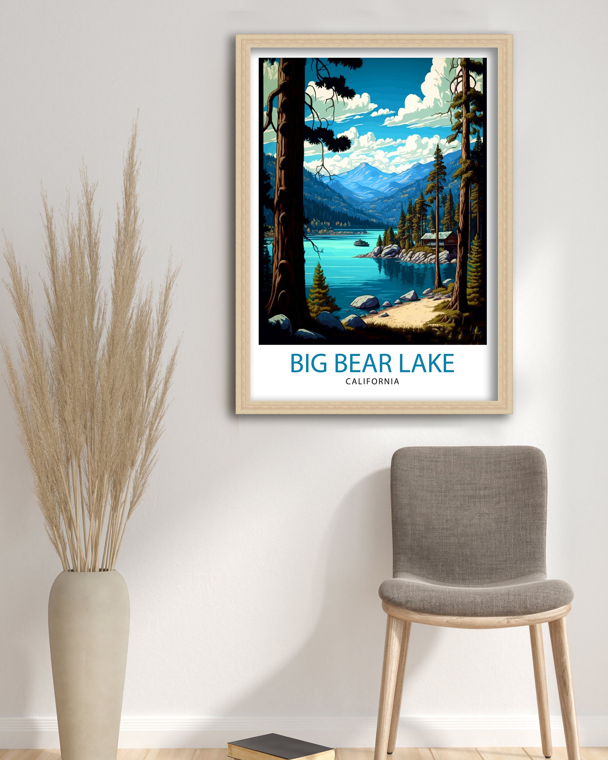 Big Bear Lake Travel Print Big Bear Lake Wall Decor California Mountain Print Big Bear Lake Illustration Travel Poster Gift for Hiker Nature