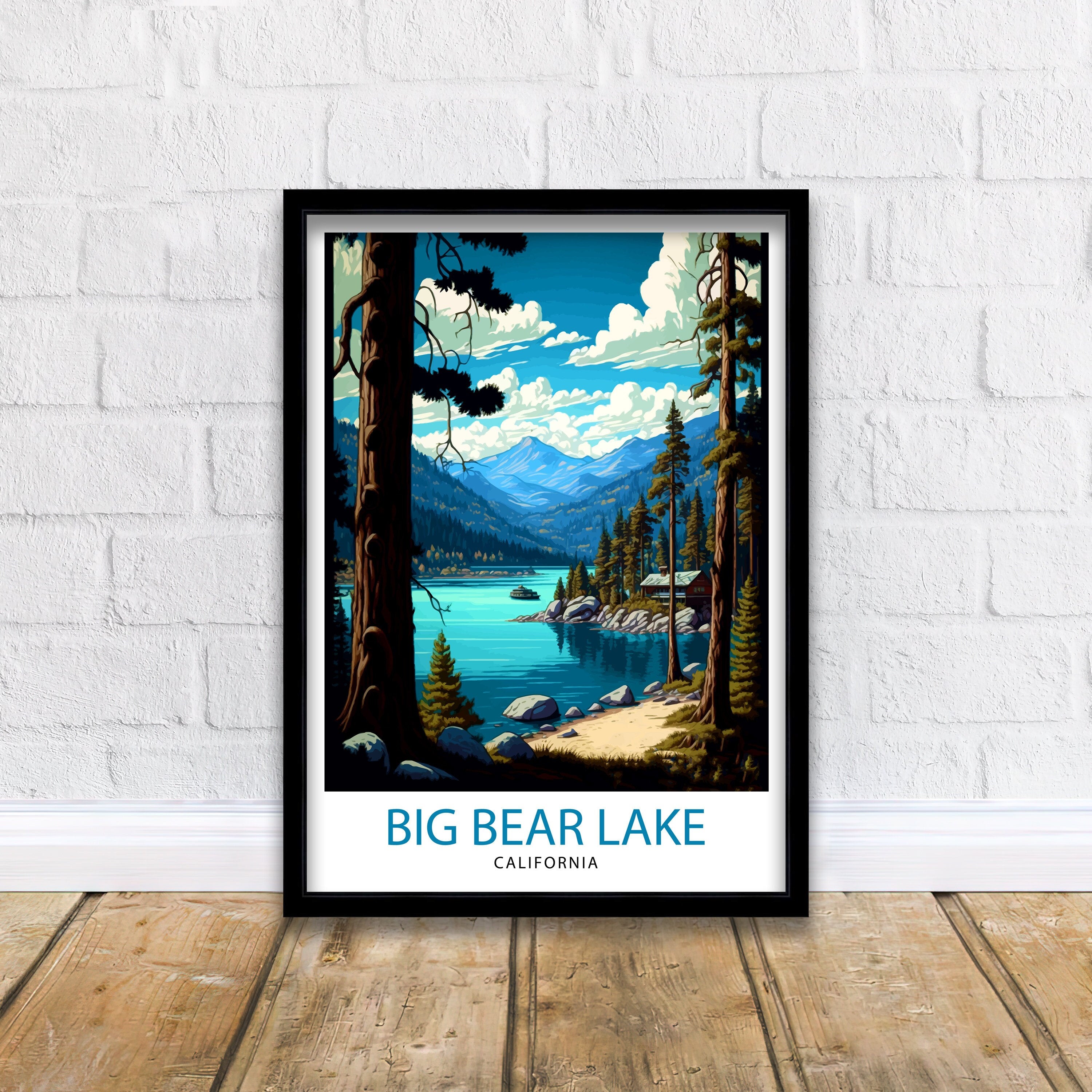 Big Bear Lake Travel Print Big Bear Lake Wall Decor California Mountain Print Big Bear Lake Illustration Travel Poster Gift for Hiker Nature