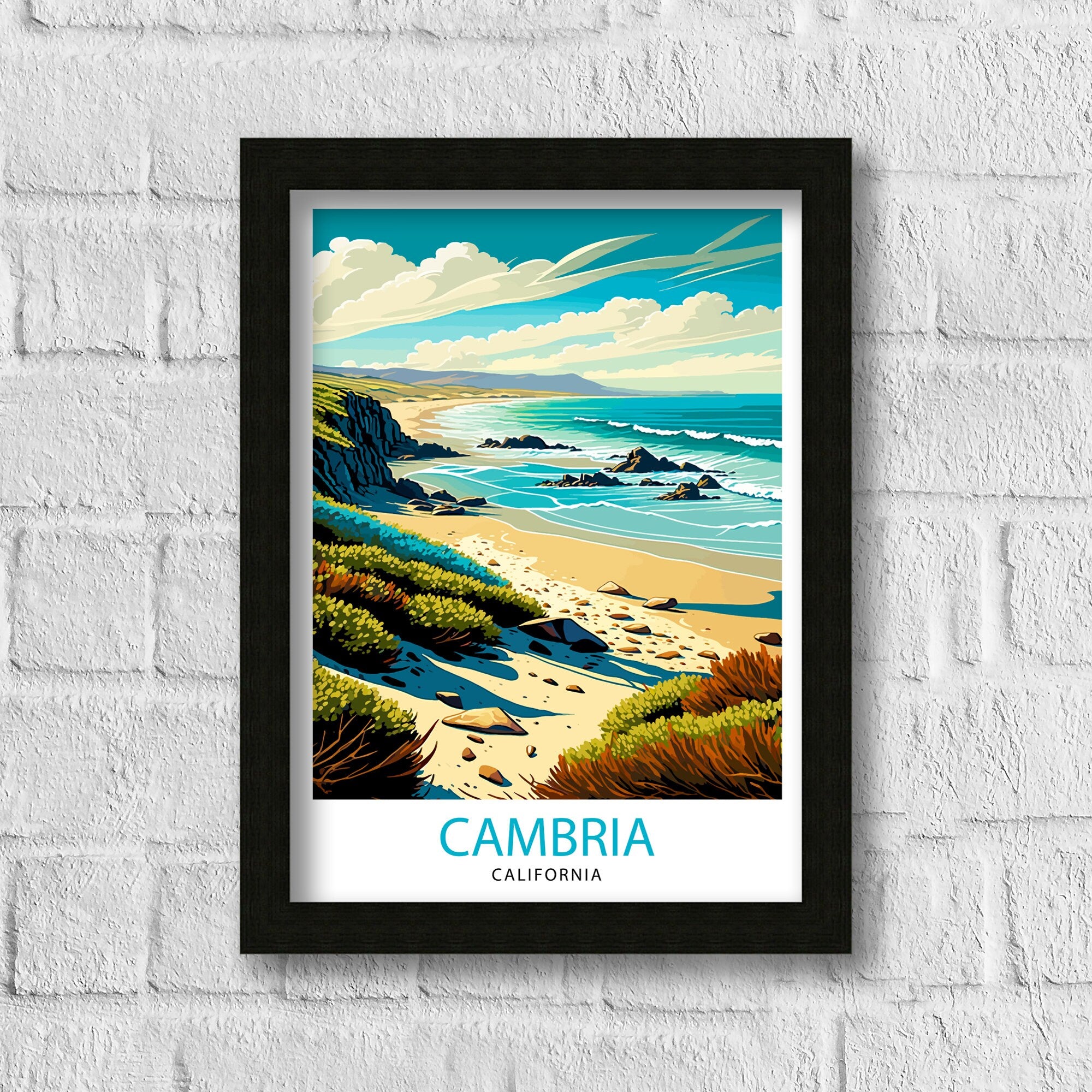 Cambria California Travel Print| Coastal Wall Art Beach House Decor California Travel Poster Cambria Illustration Gift For Travelers