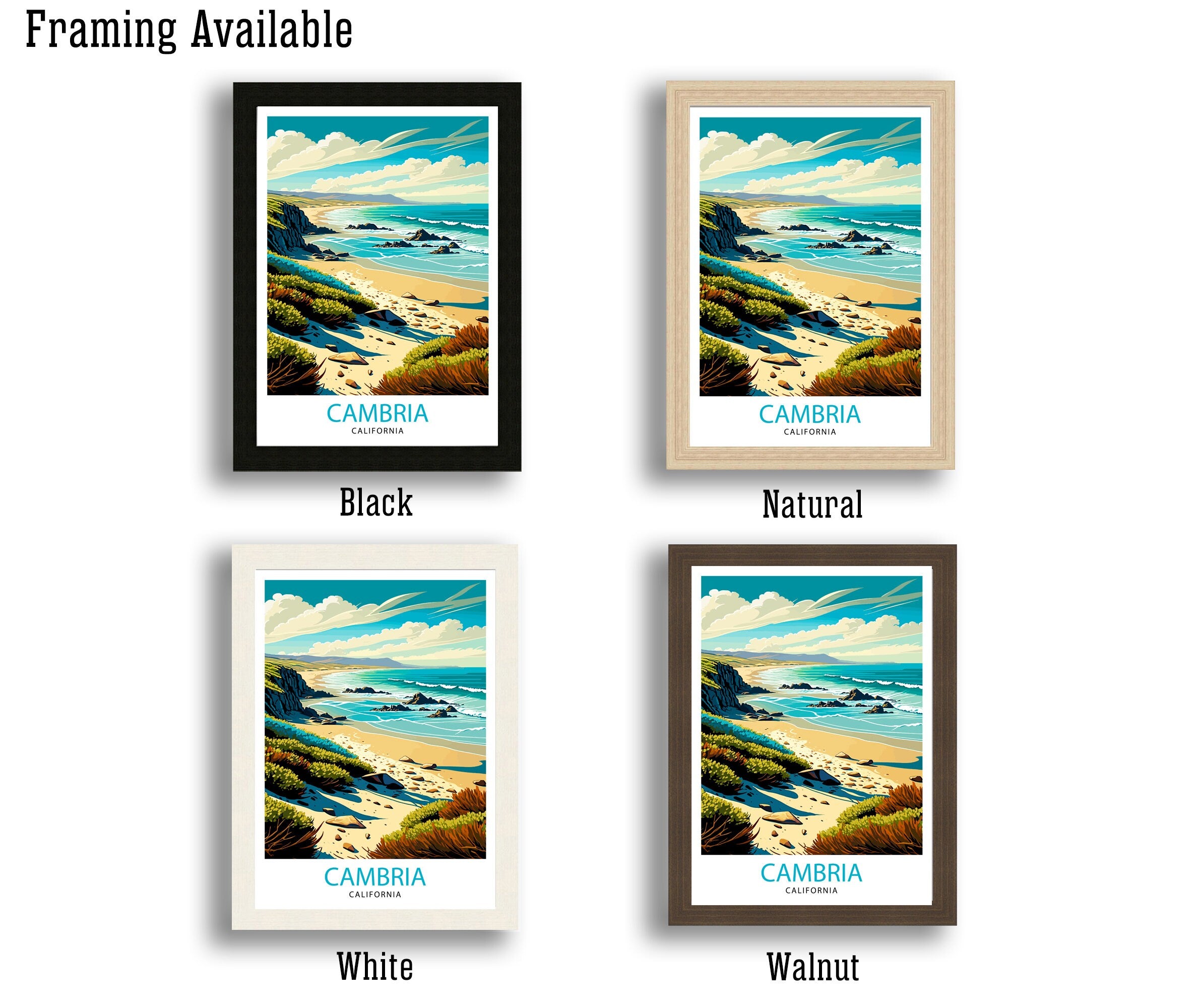 Cambria California Travel Print| Coastal Wall Art Beach House Decor California Travel Poster Cambria Illustration Gift For Travelers