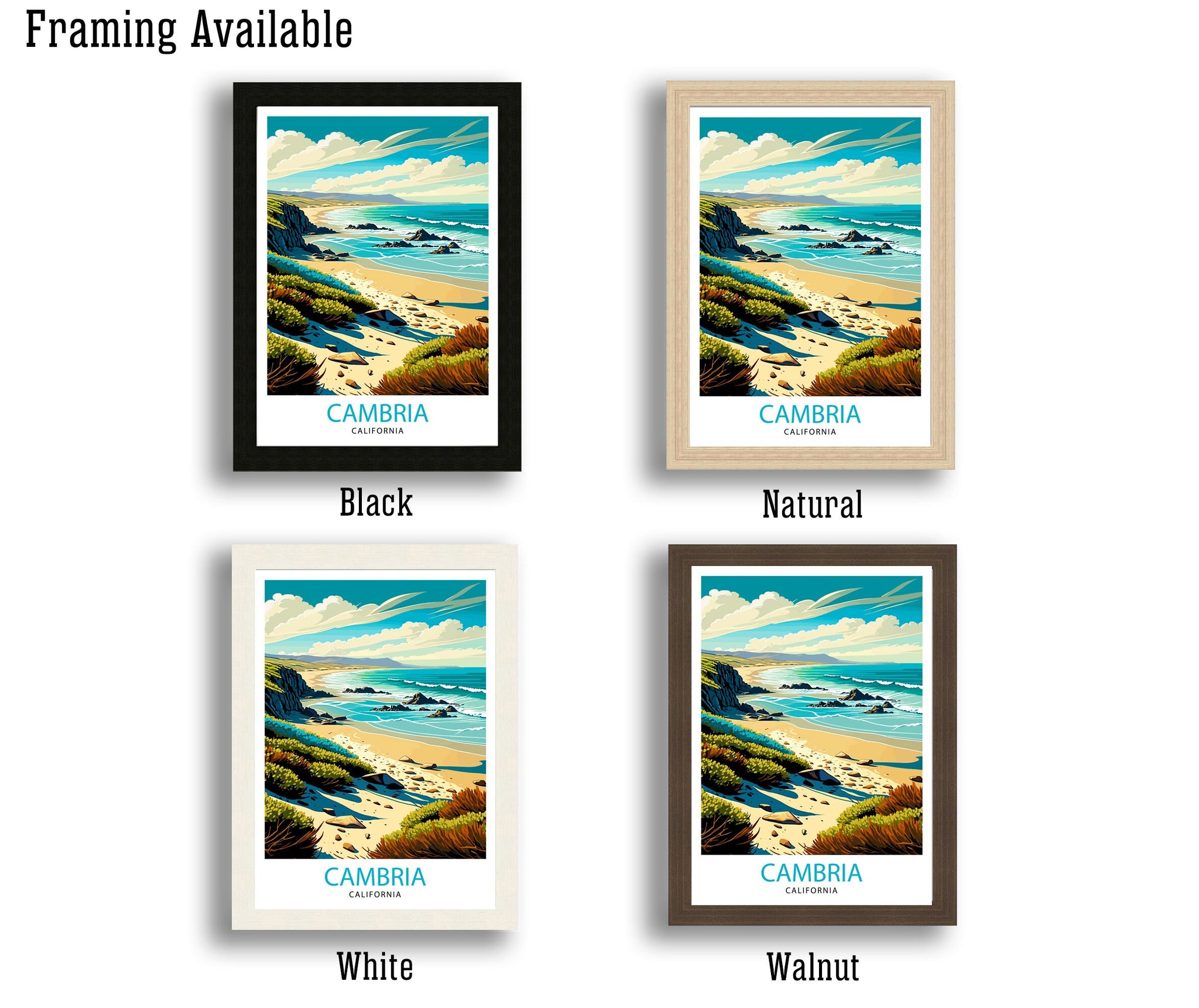Cambria California Travel Print| Coastal Wall Art Beach House Decor California Travel Poster Cambria Illustration Gift For Travelers