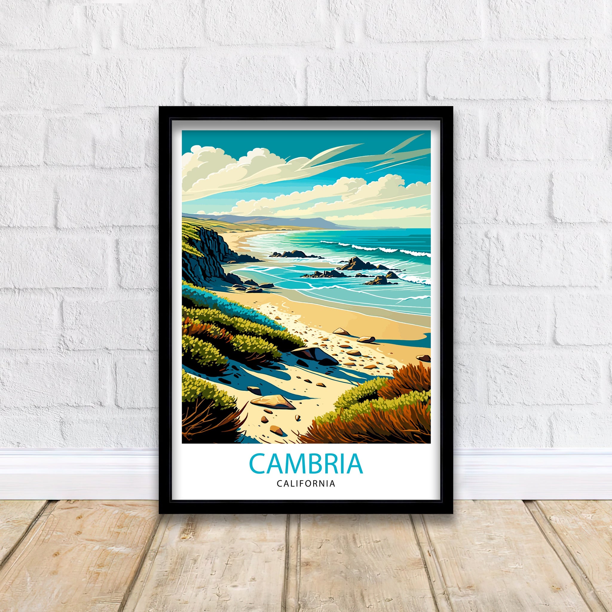 Cambria California Travel Print| Coastal Wall Art Beach House Decor California Travel Poster Cambria Illustration Gift For Travelers