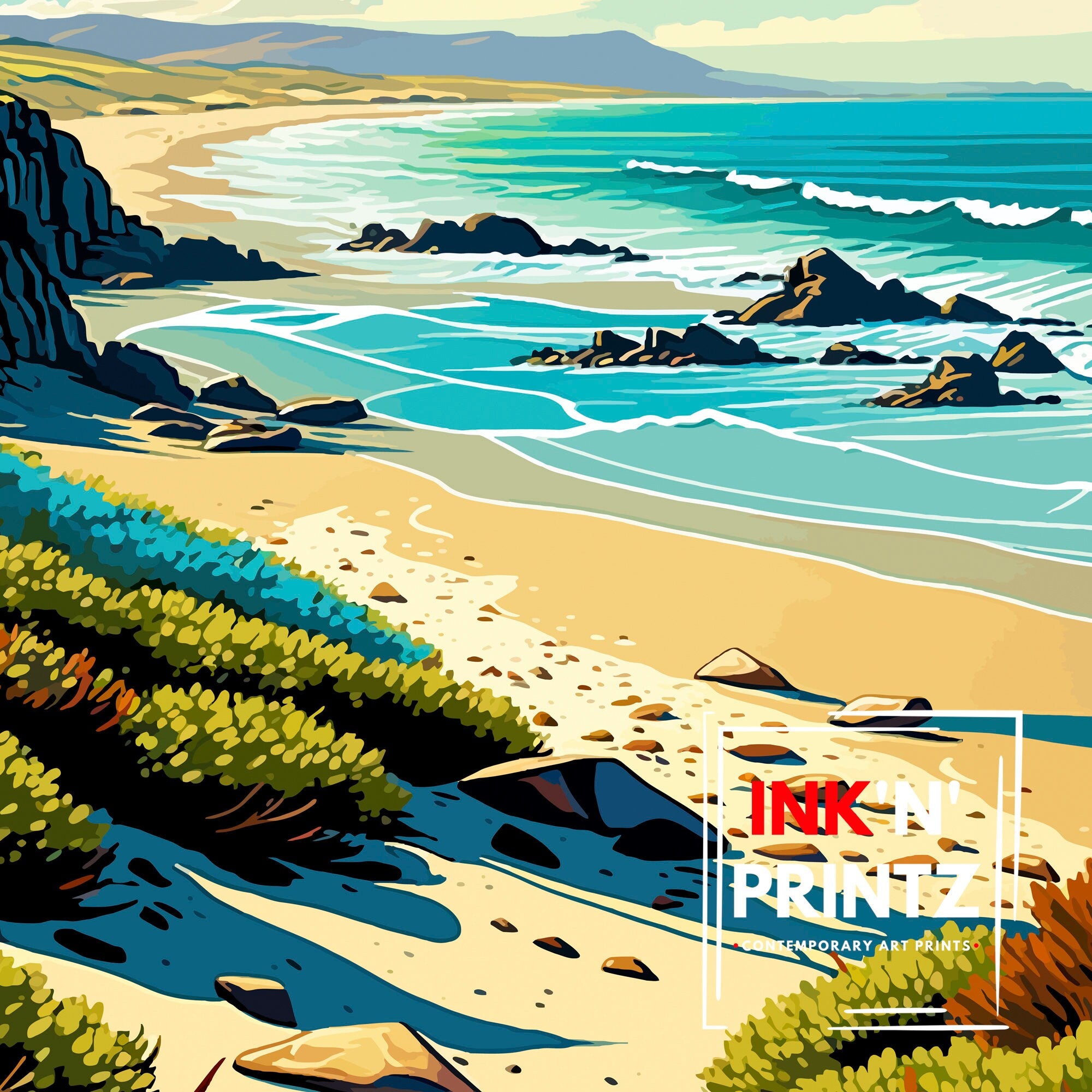 Cambria California Travel Print| Coastal Wall Art Beach House Decor California Travel Poster Cambria Illustration Gift For Travelers