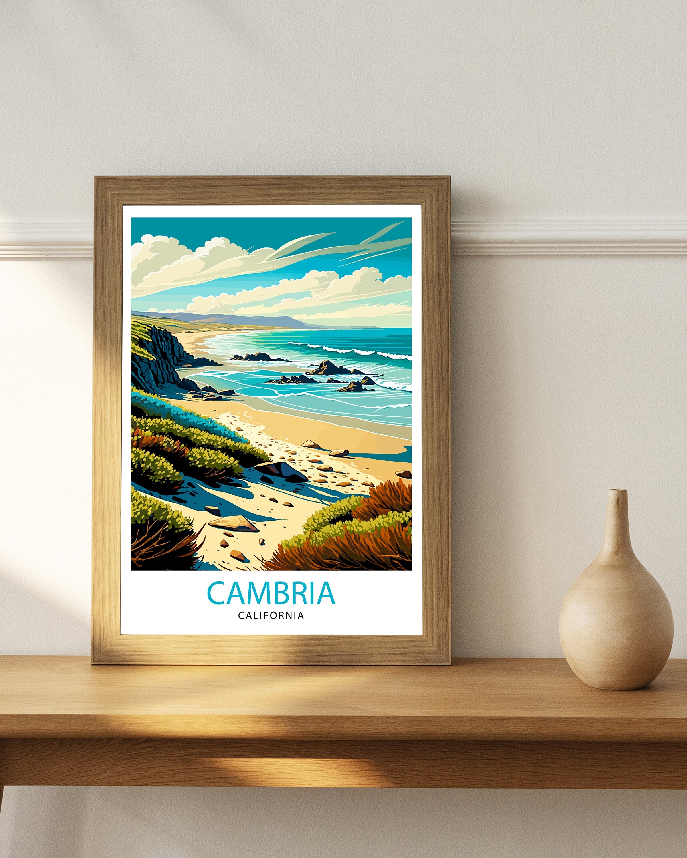 Cambria California Travel Print| Coastal Wall Art Beach House Decor California Travel Poster Cambria Illustration Gift For Travelers