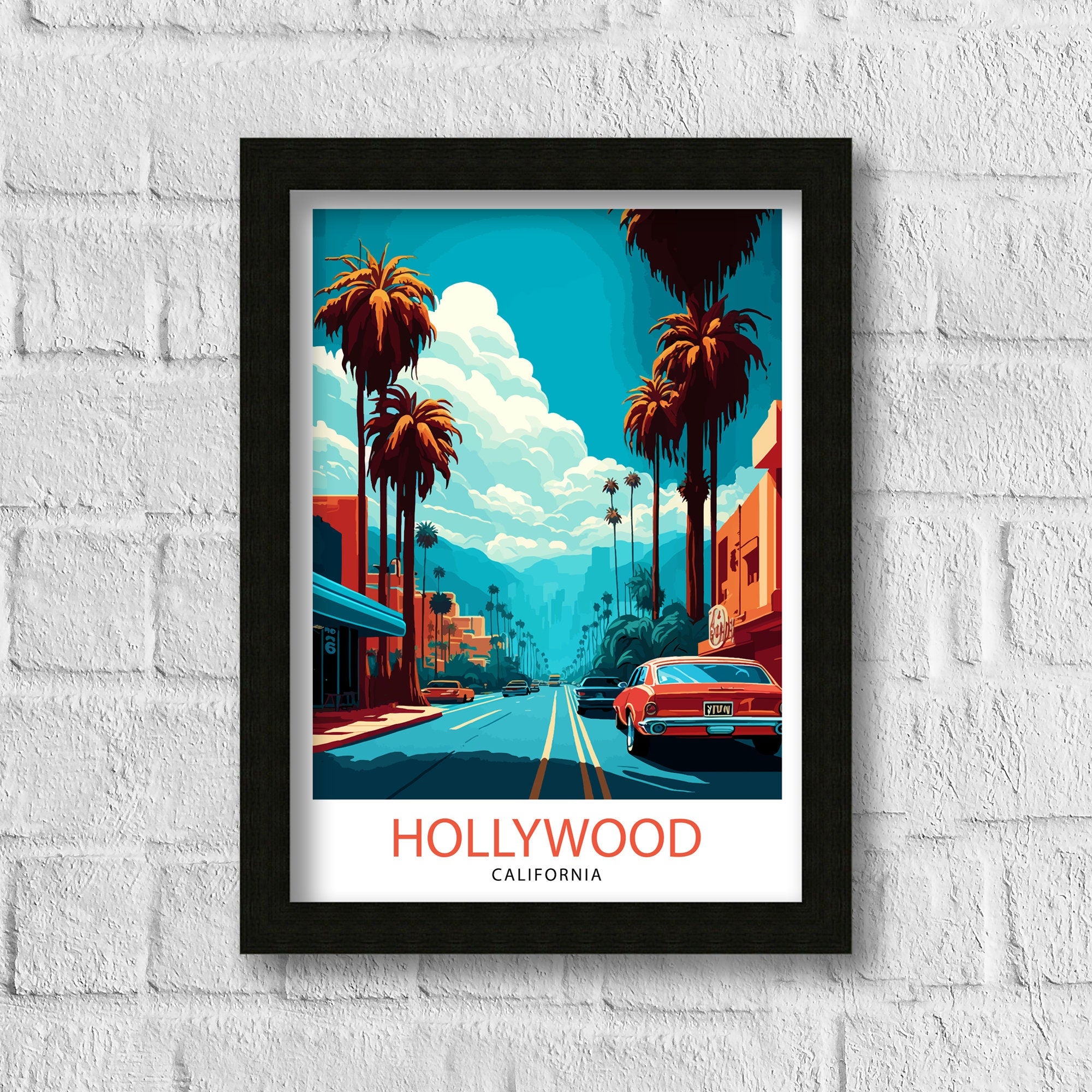 Hollywood California Travel Print| Hollywood Wall Art Hollywood Home Decor Hollywood Illustration Travel Poster Hollywood Gift Hollywood