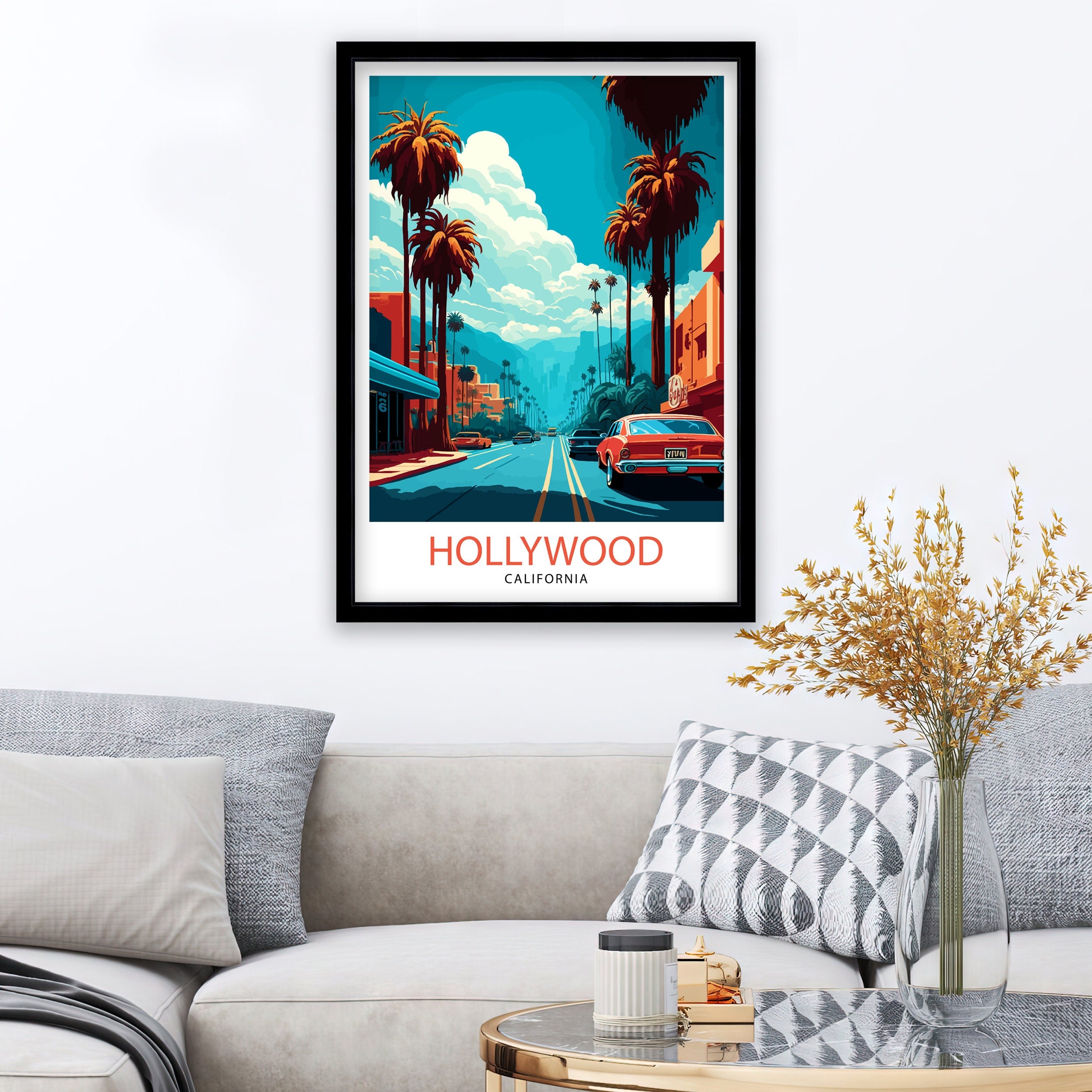 Hollywood California Travel Print| Hollywood Wall Art Hollywood Home Decor Hollywood Illustration Travel Poster Hollywood Gift Hollywood