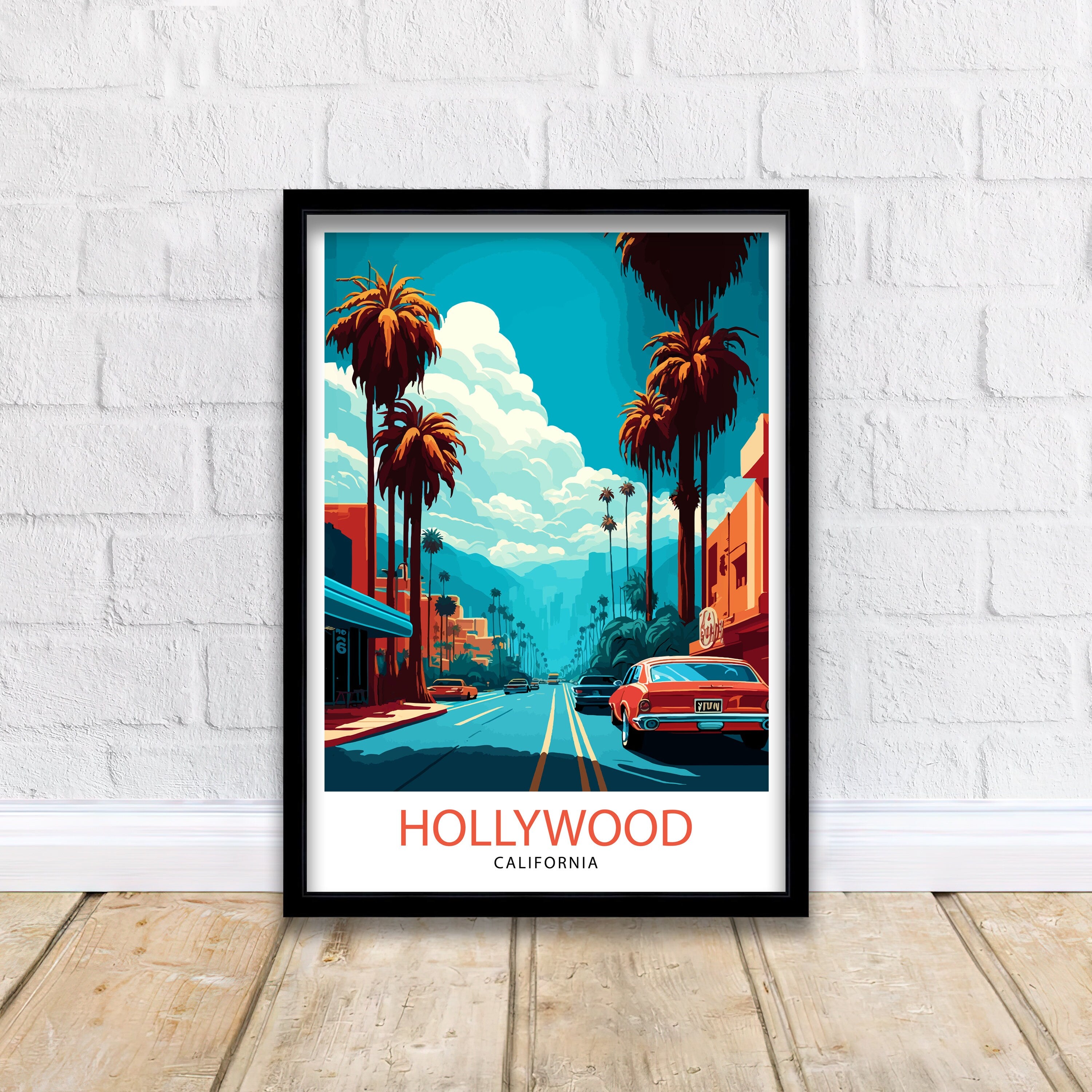 Hollywood California Travel Print| Hollywood Wall Art Hollywood Home Decor Hollywood Illustration Travel Poster Hollywood Gift Hollywood