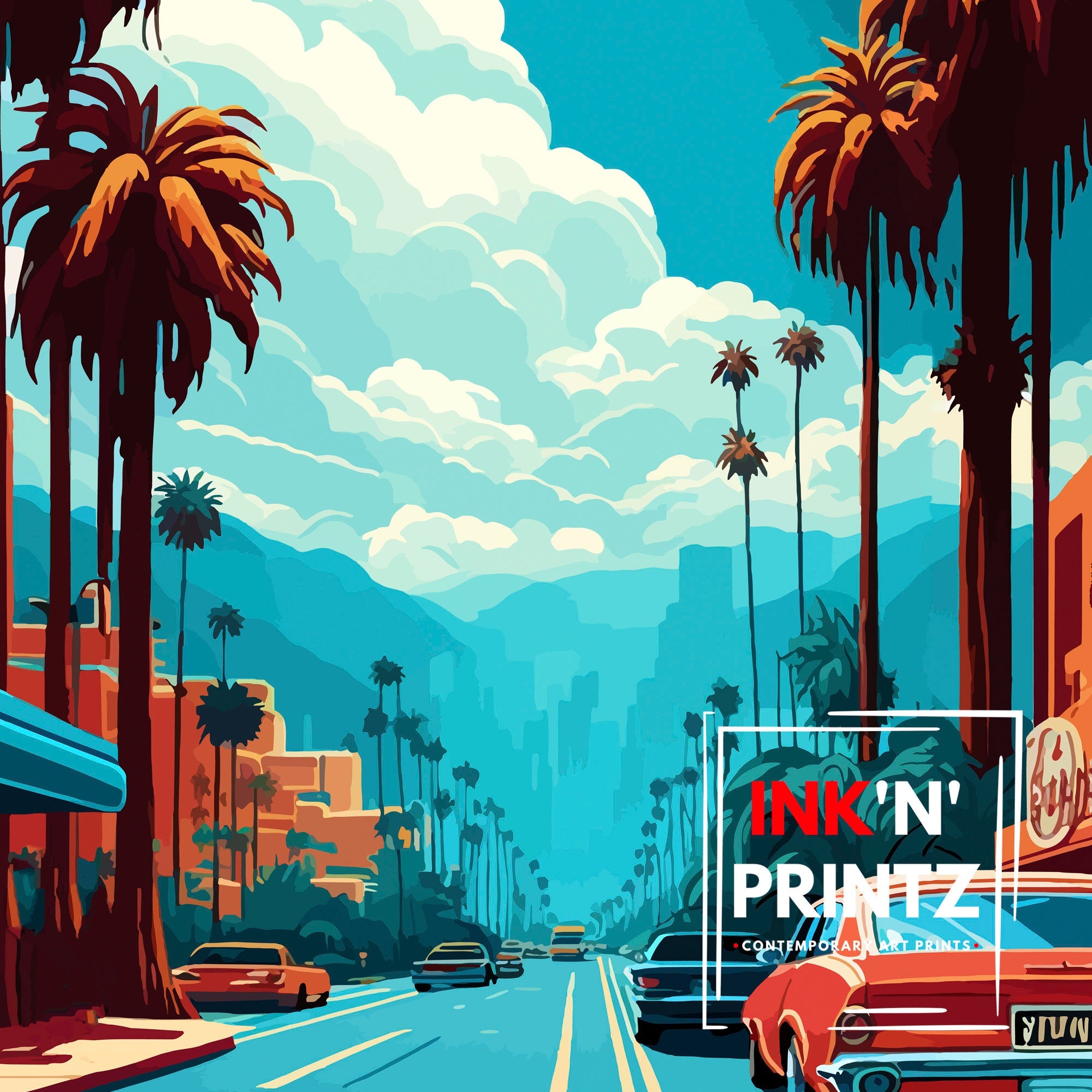 Hollywood California Travel Print| Hollywood Wall Art Hollywood Home Decor Hollywood Illustration Travel Poster Hollywood Gift Hollywood