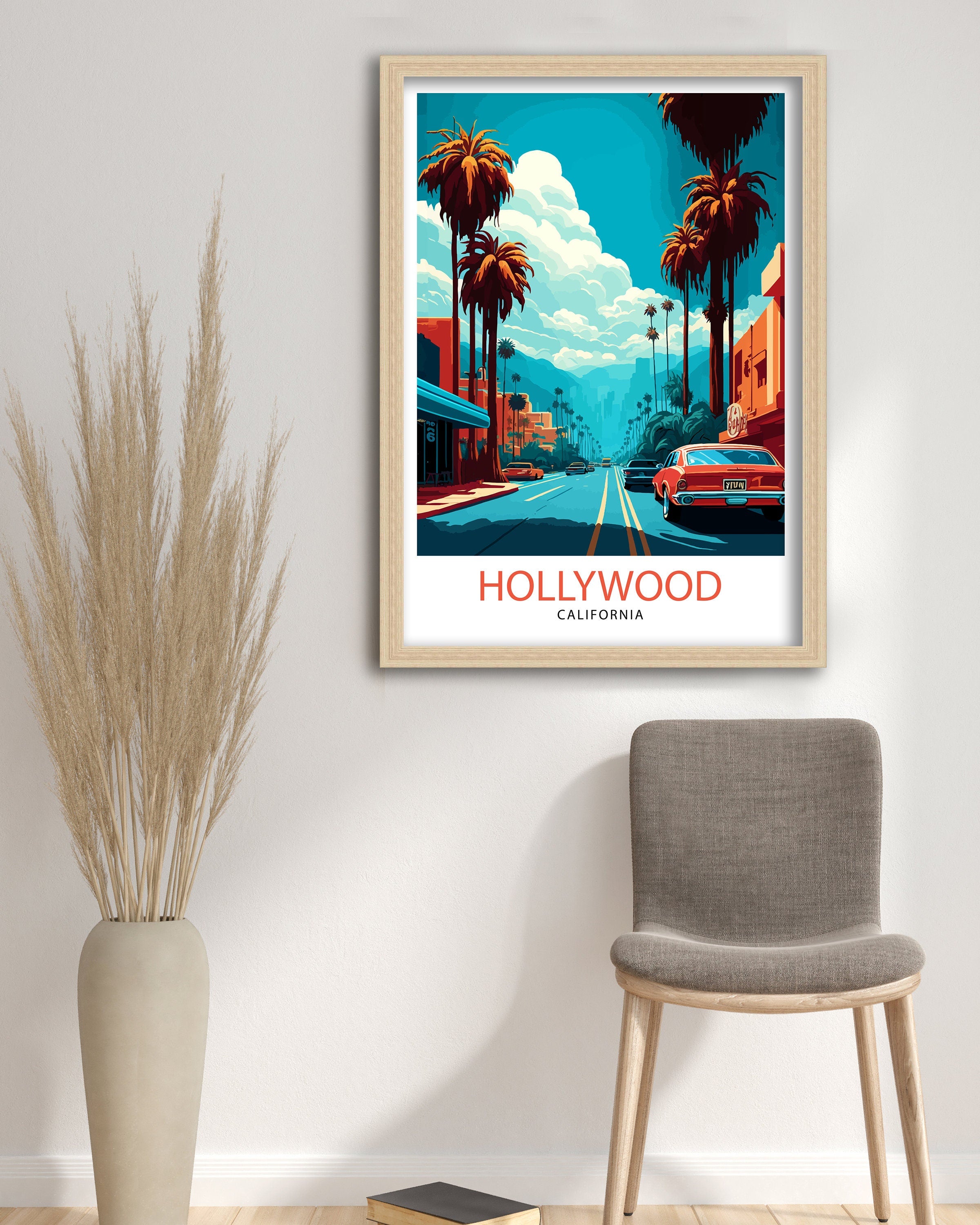 Hollywood California Travel Print| Hollywood Wall Art Hollywood Home Decor Hollywood Illustration Travel Poster Hollywood Gift Hollywood
