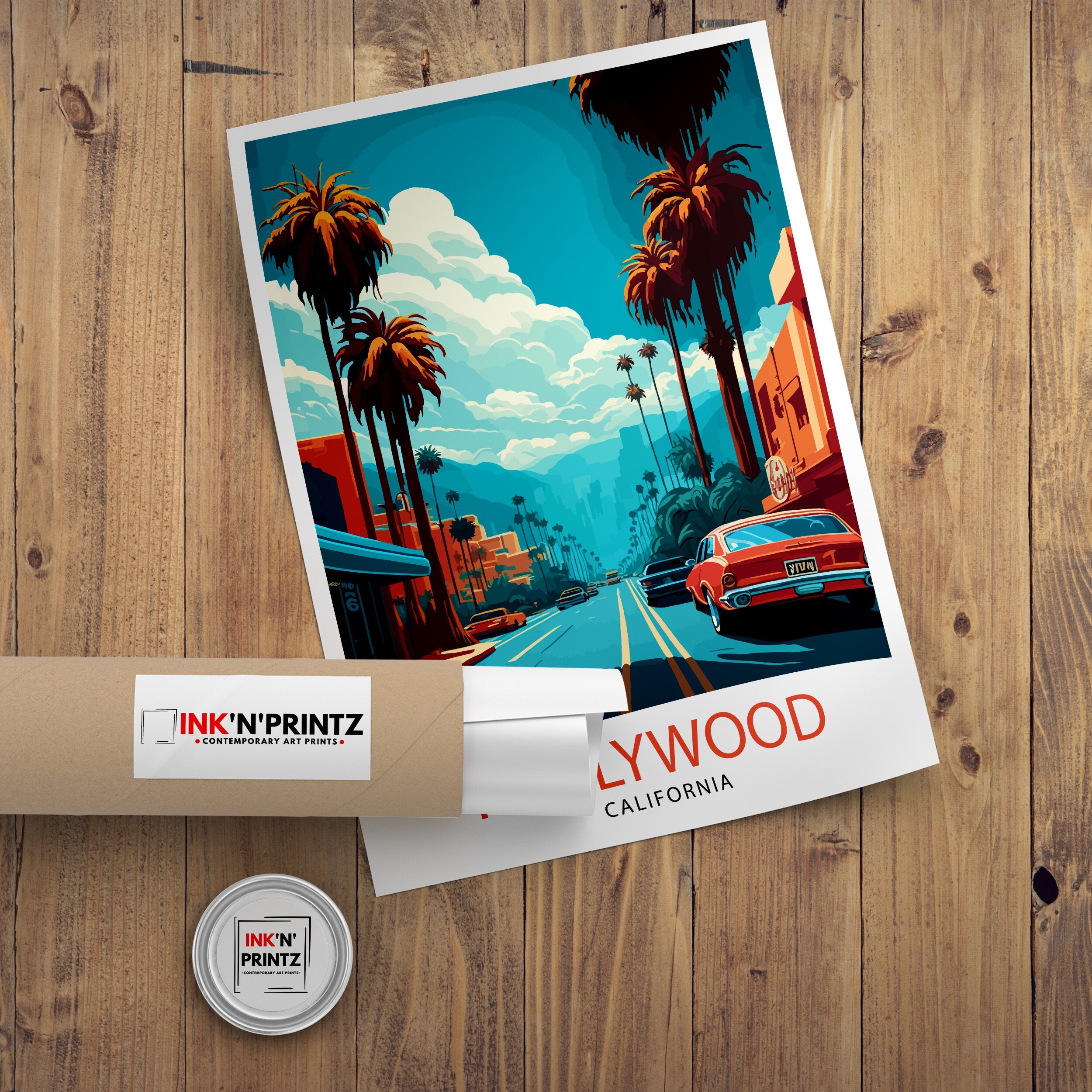 Hollywood California Travel Print| Hollywood Wall Art Hollywood Home Decor Hollywood Illustration Travel Poster Hollywood Gift Hollywood