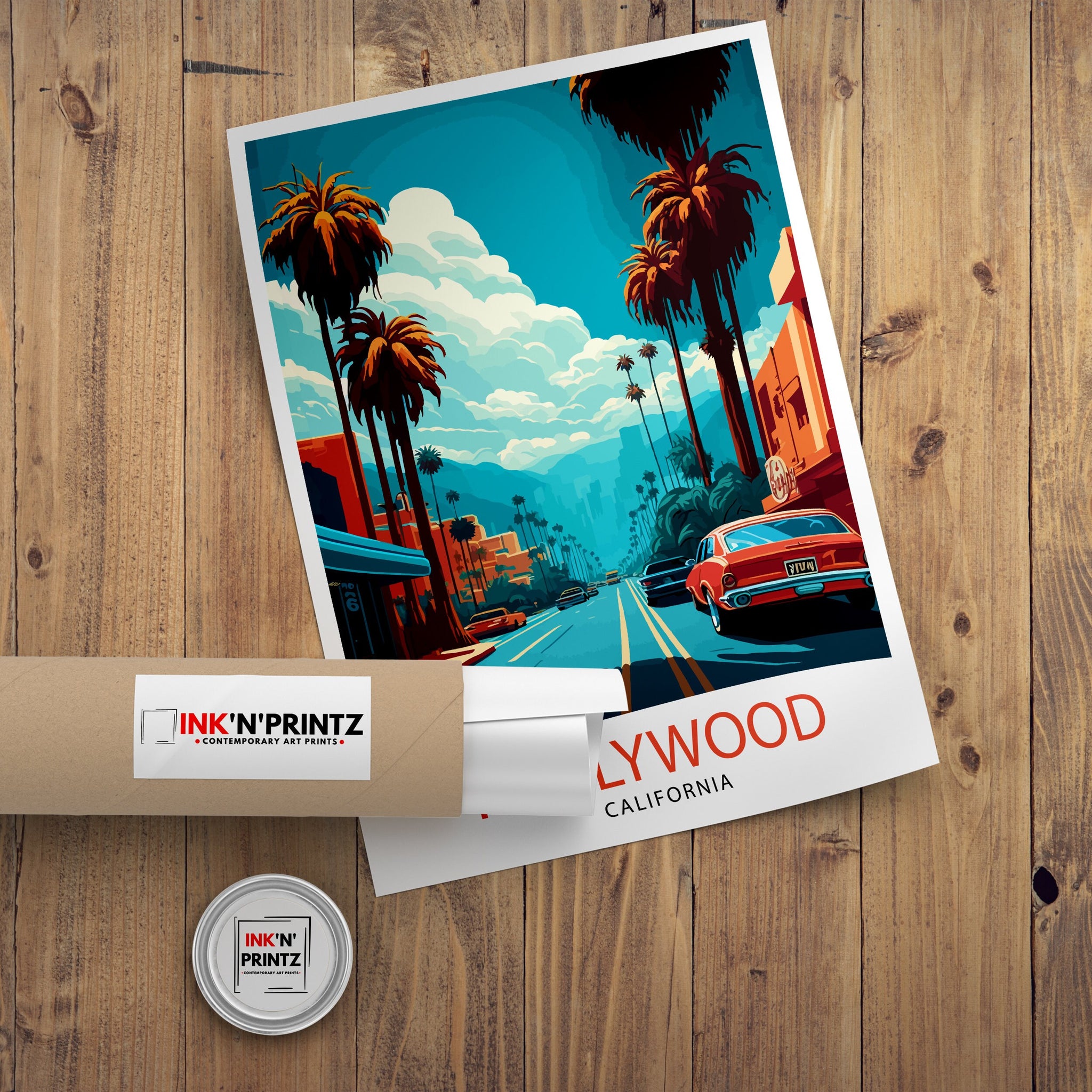 Hollywood California Travel Print| Hollywood Wall Art Hollywood Home Decor Hollywood Illustration Travel Poster Hollywood Gift Hollywood